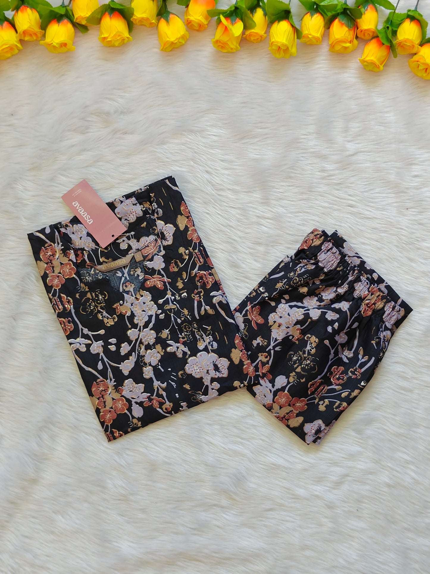 BLACK TINY FLORAL KURTI