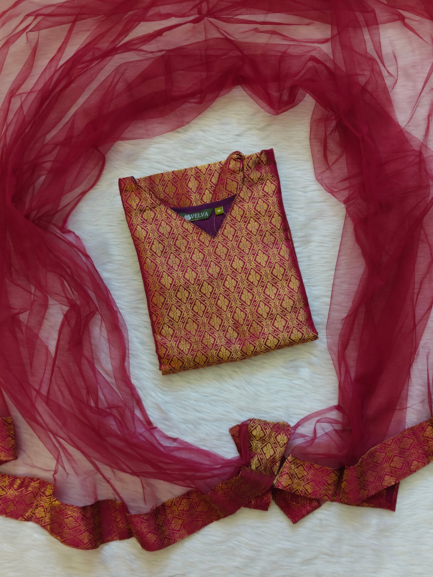 MAGENTA BANARASI TOP AND SHAWL COMBO