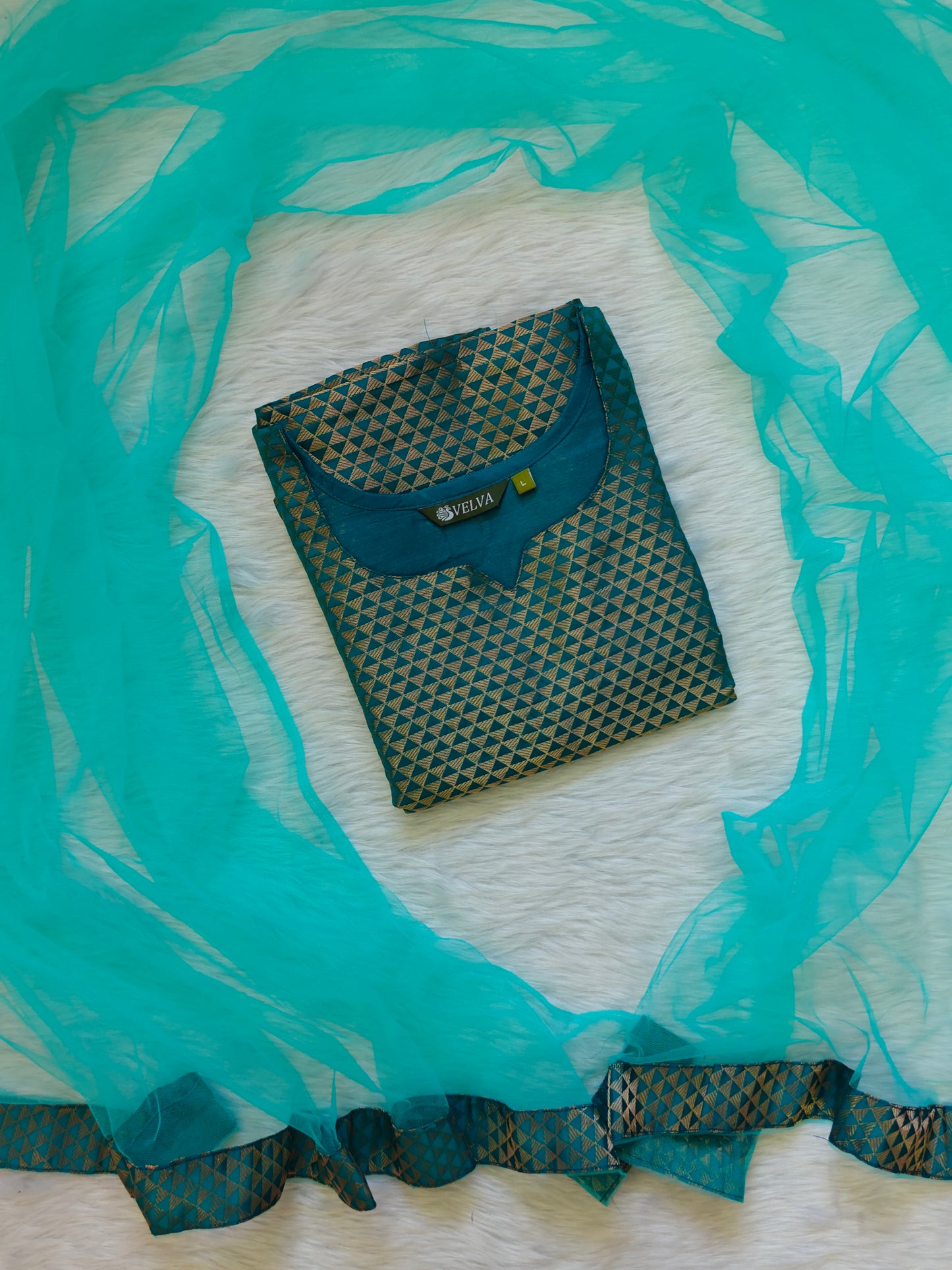RAMAR GREEN BANARASI TOP AND SHAWL COMBO
