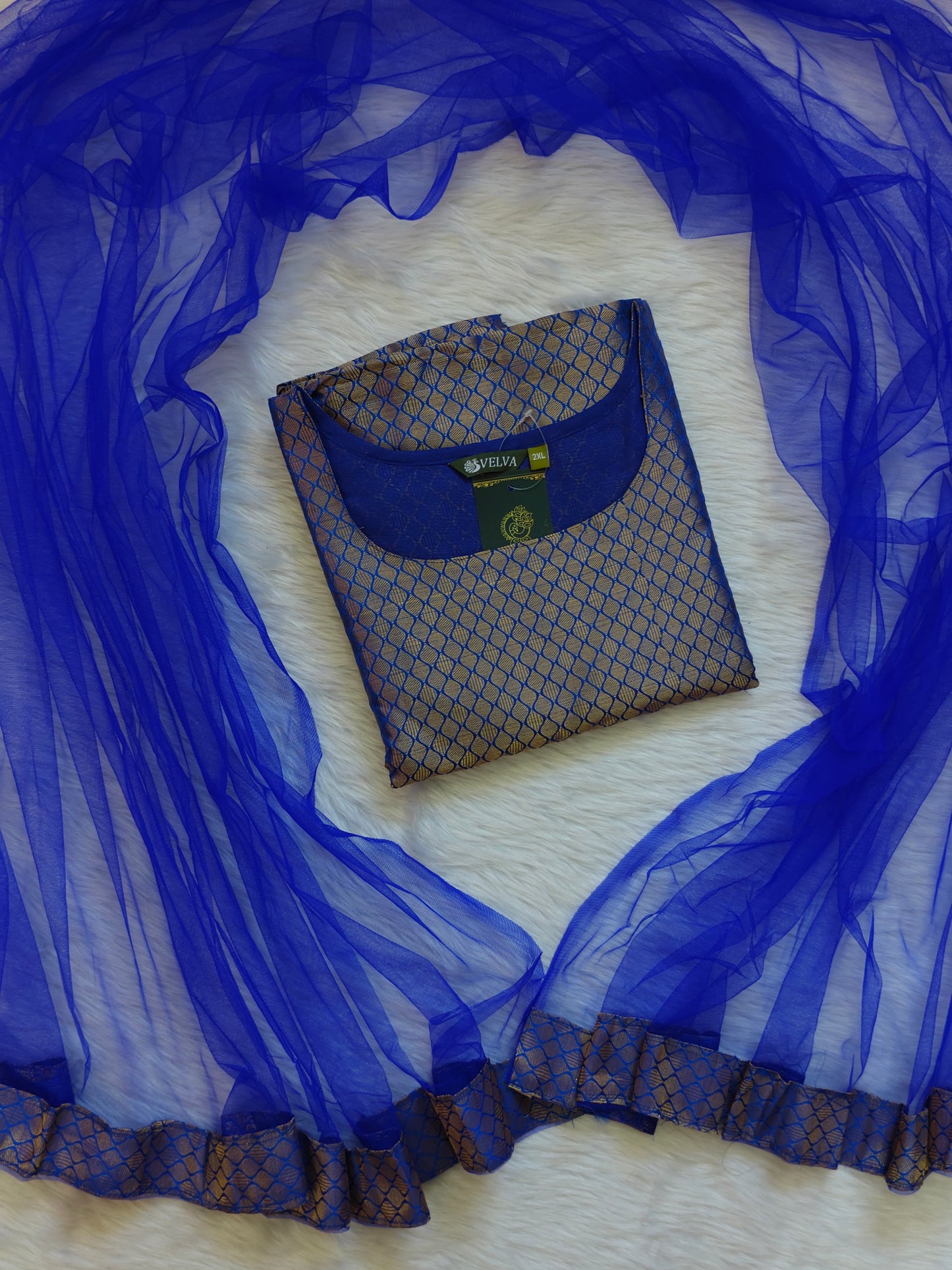 ROYAL BLUE BANARASI TOP AND SHAWL COMBO