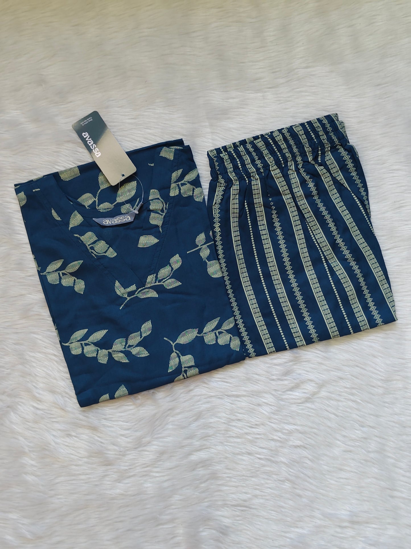 TEAL LEAF PRINTED RAYON CORD