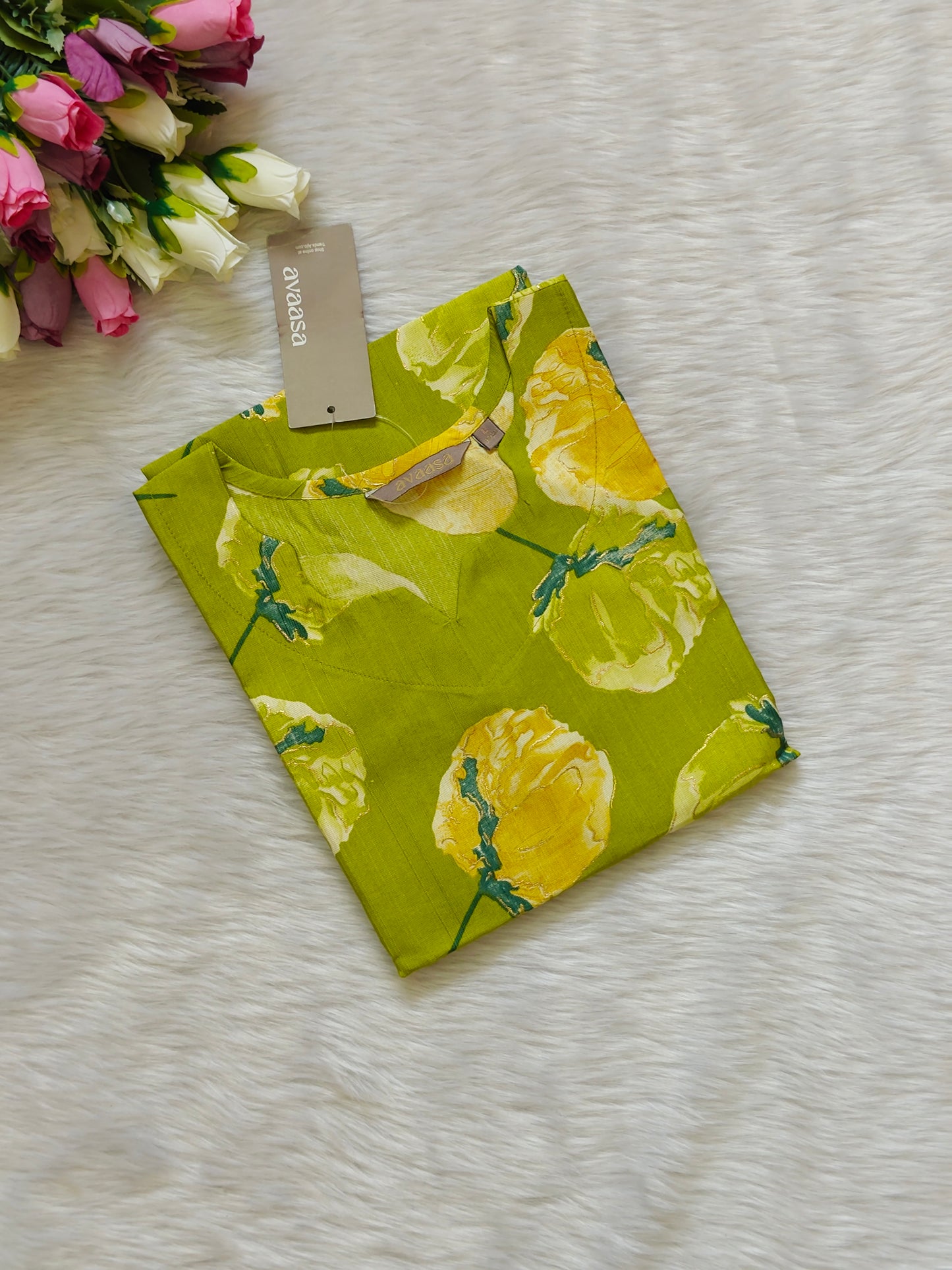 GREEN BIG FLORAL KURTI
