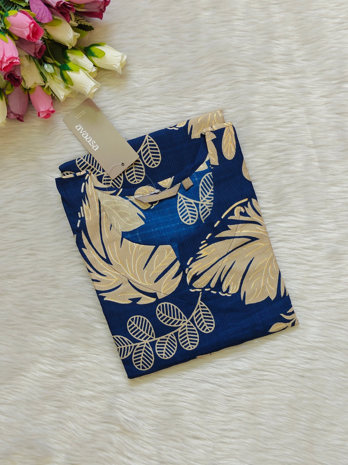 NEVY BLUE LEAF KURTI