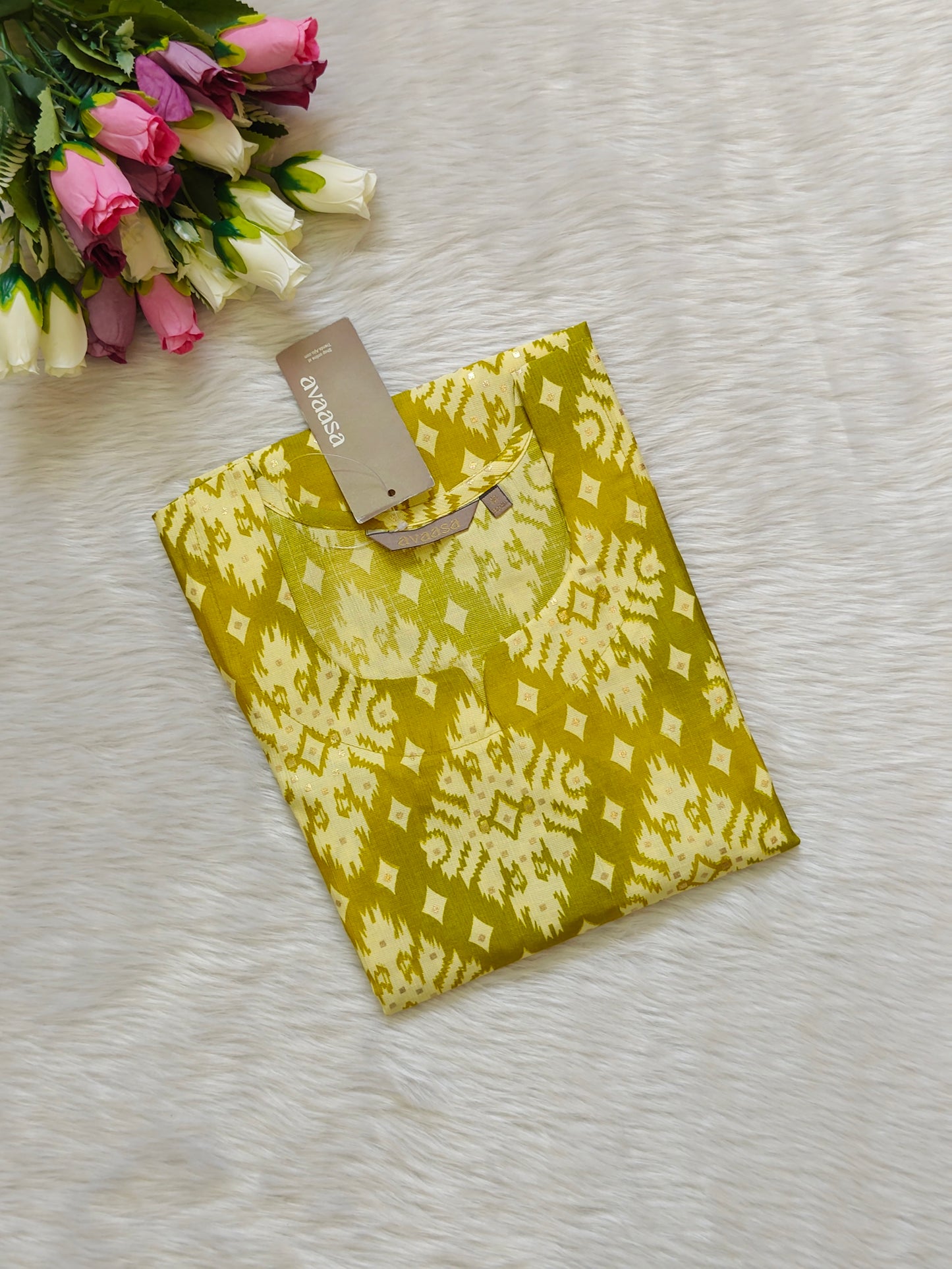 YELLOW CREAM KURTI