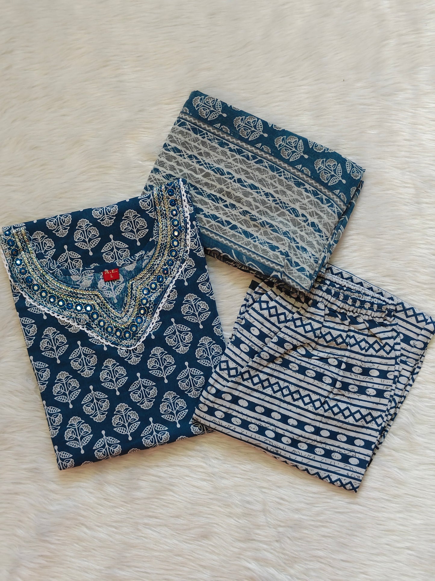 INDIGO BLUE MIRROR WORK COTTON SET