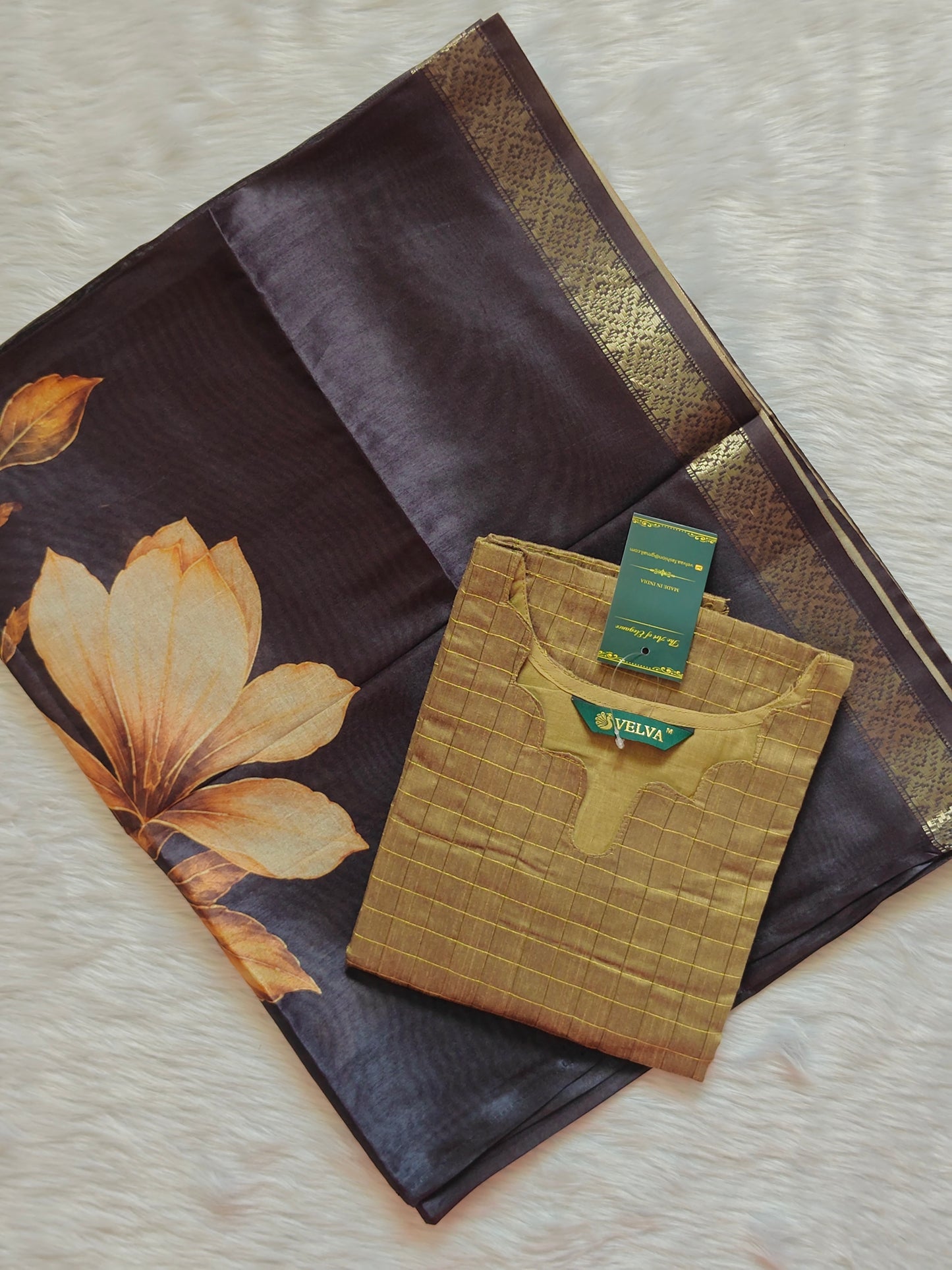 OLIVE GOLD CHECK TOP AND SHAWL COMBO