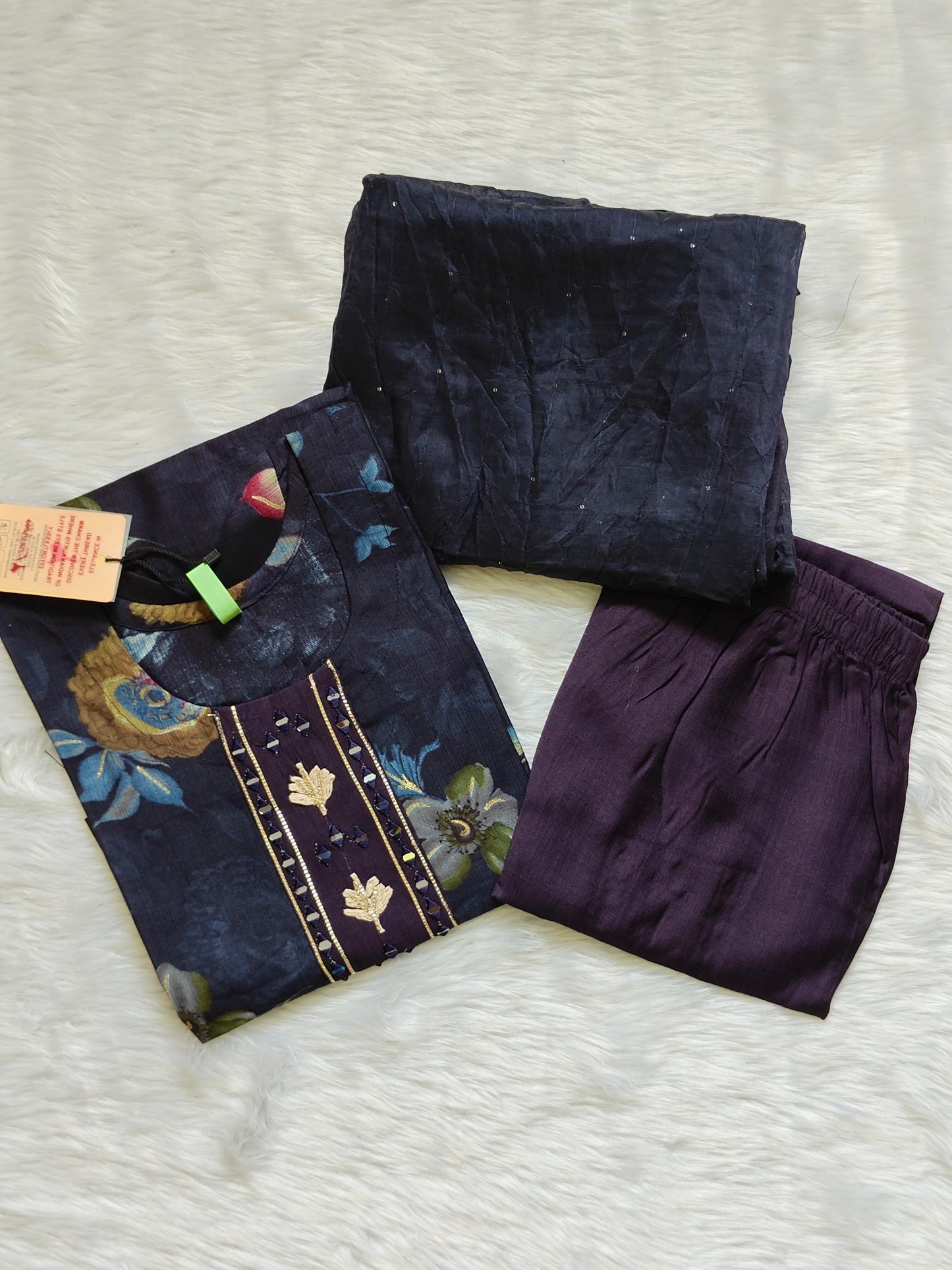 NAVY BLUE MIRROR WORK SET
