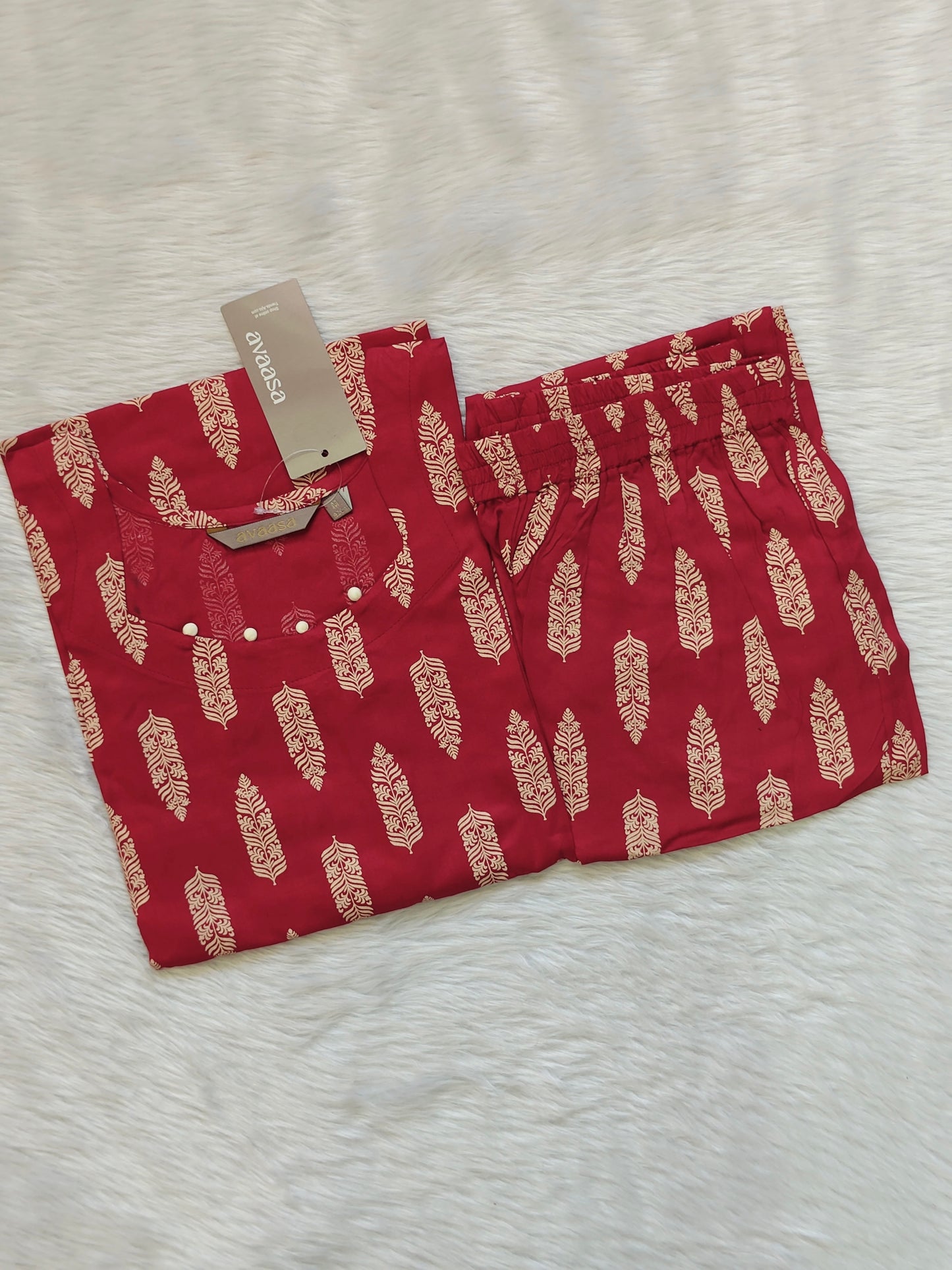 BEIGE MAROON LEAF RAYON CORD