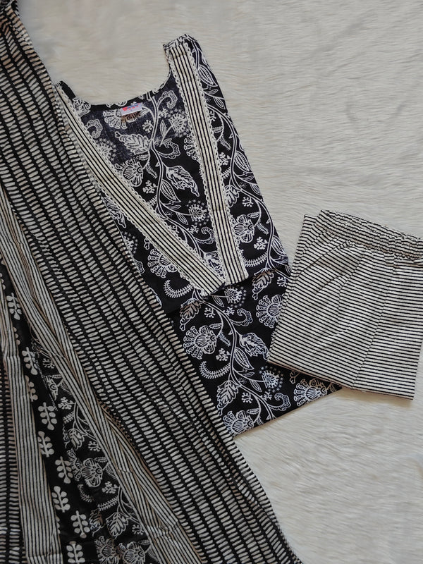 FLORAL BLACK COTTON SET