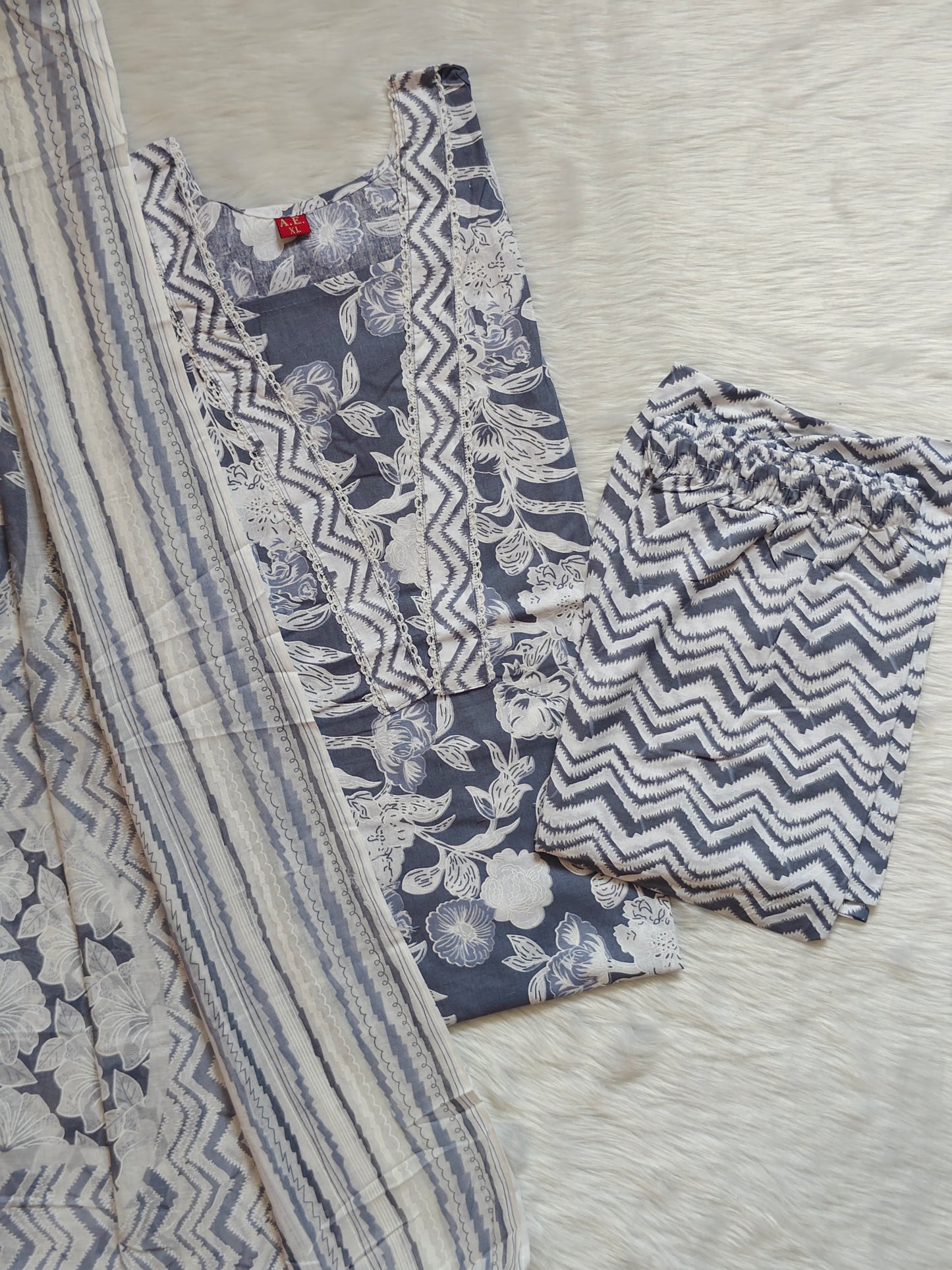 GREY FLORAL COTTON SET