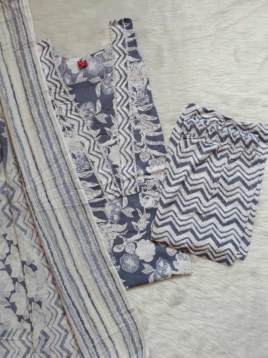 GREY FLORAL COTTON SET