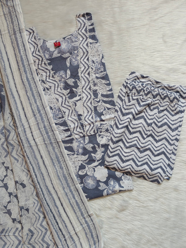 GREY FLORAL COTTON SET