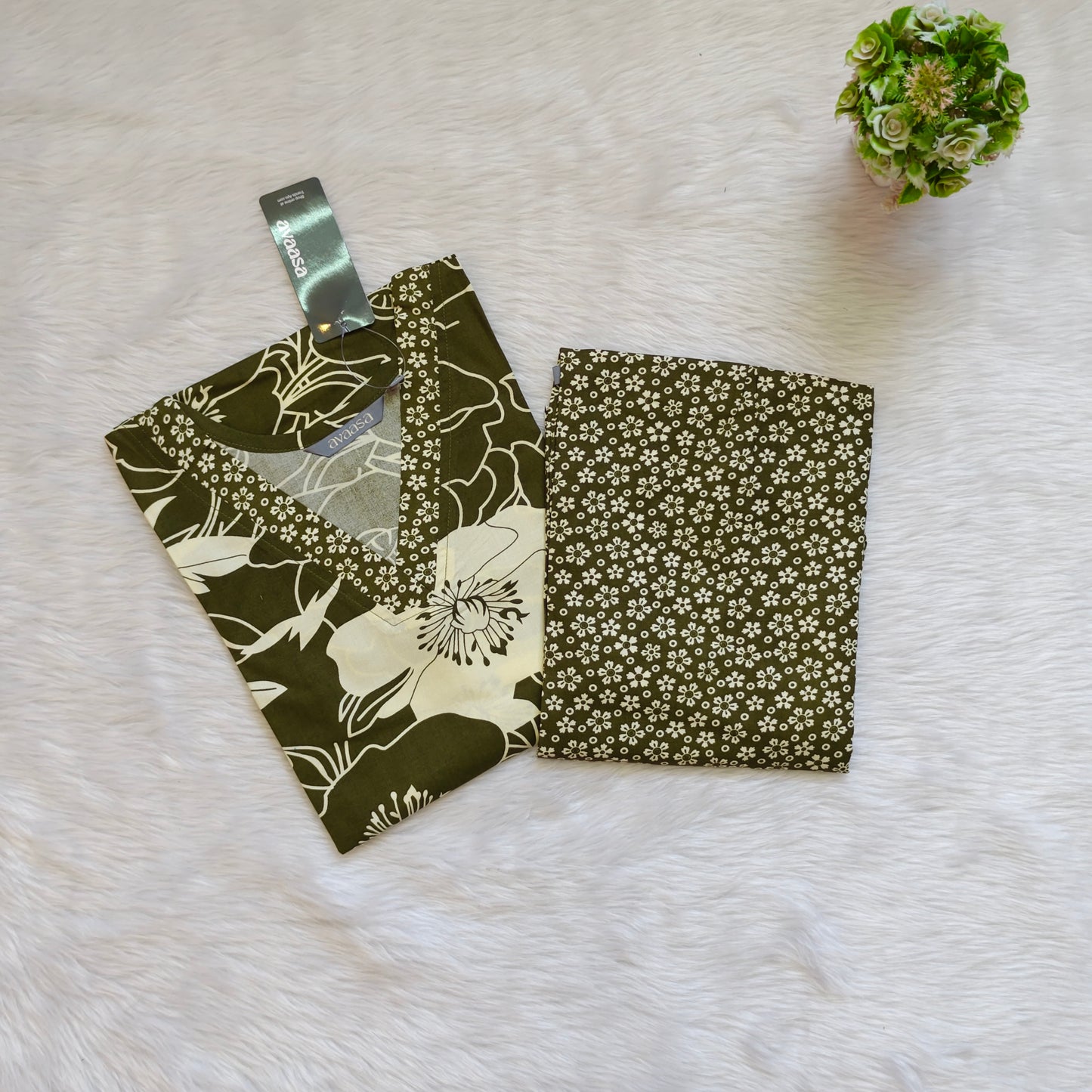 OLIVE FLORAL RAYON CORD