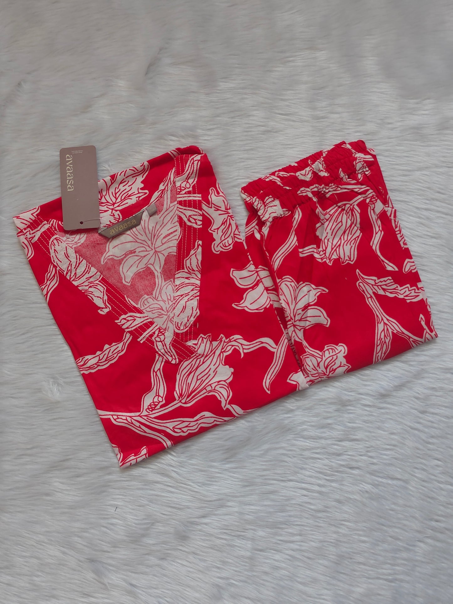 RED FLORAL RAYON CORD
