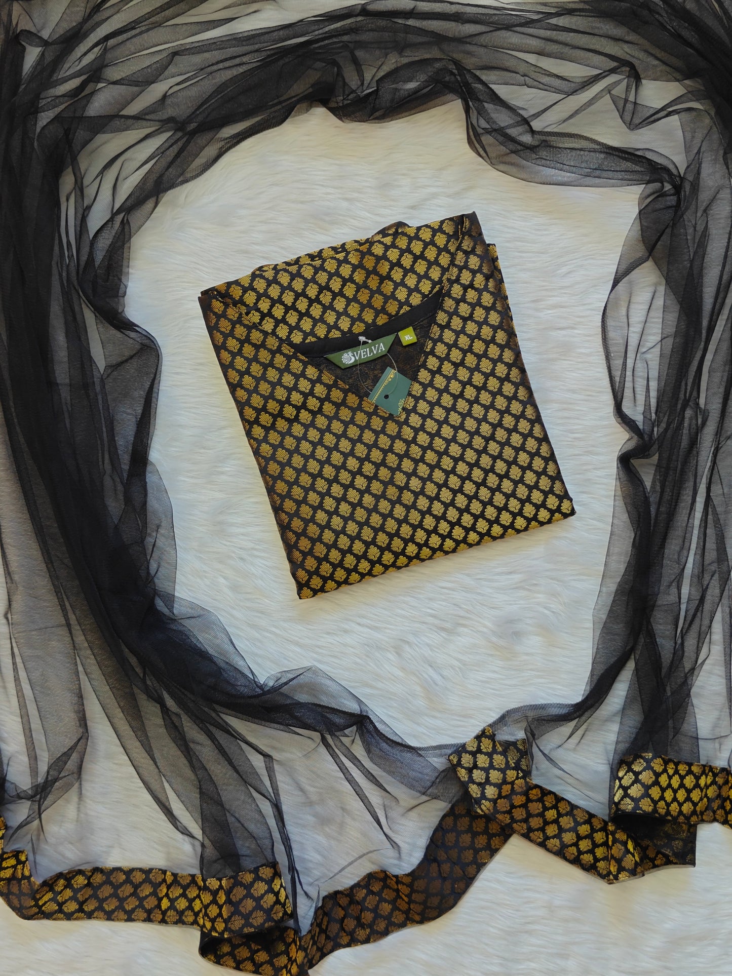 BLACK BANARASI TOP AND SHAWL  COMBO