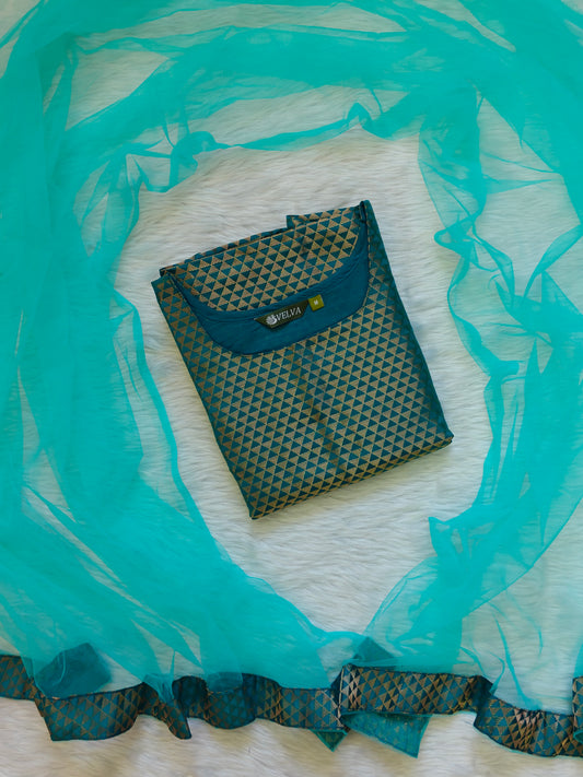 RAMAR GREEN BANARASI TOP AND SHAWL  COMBO