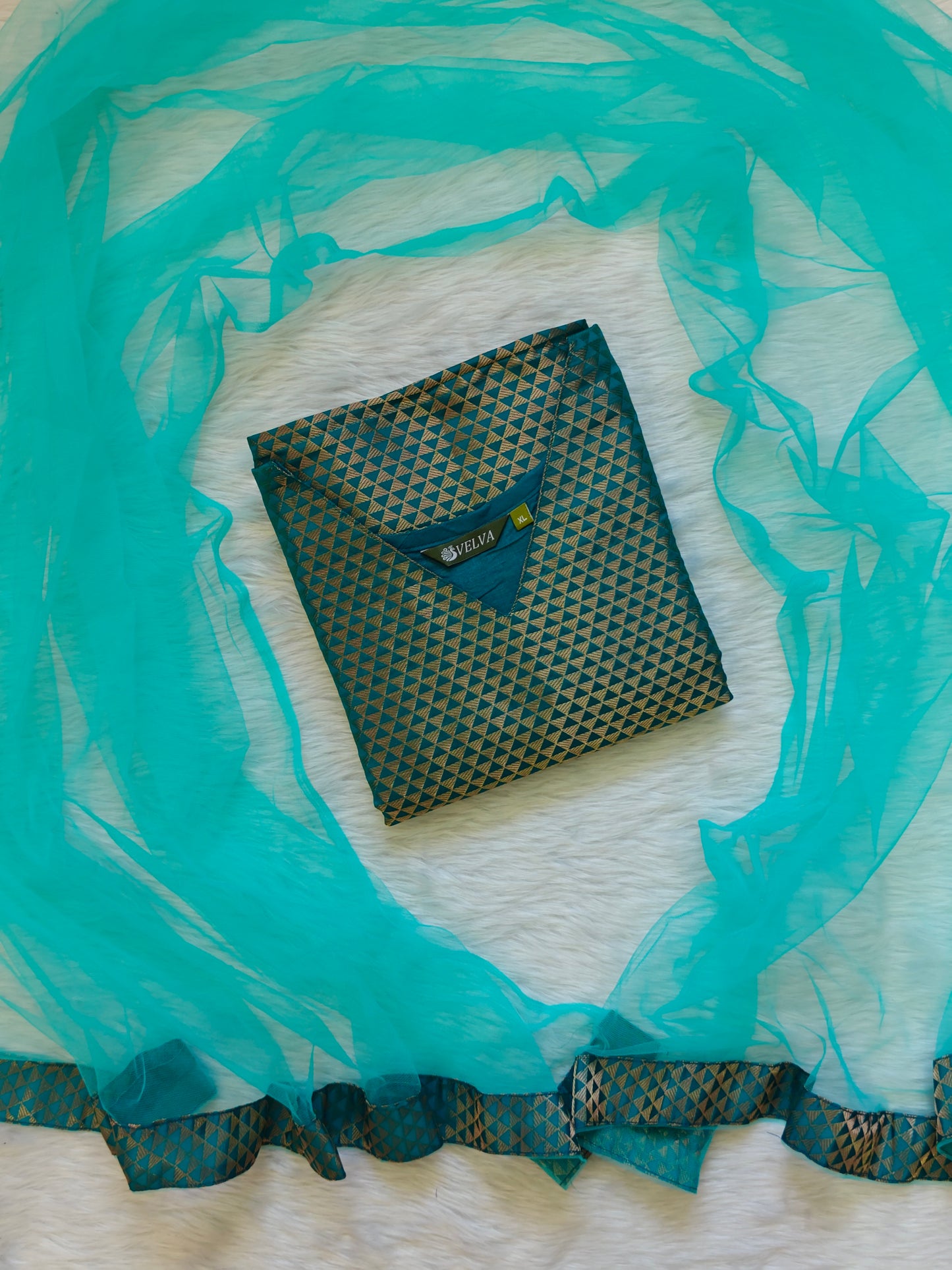 RAMAR GREEN BANARASI TOP AND SHAWL  COMBO