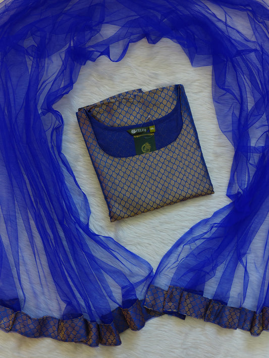 ROYAL BLUE BANARASI TOP AND SHAWL  COMBO