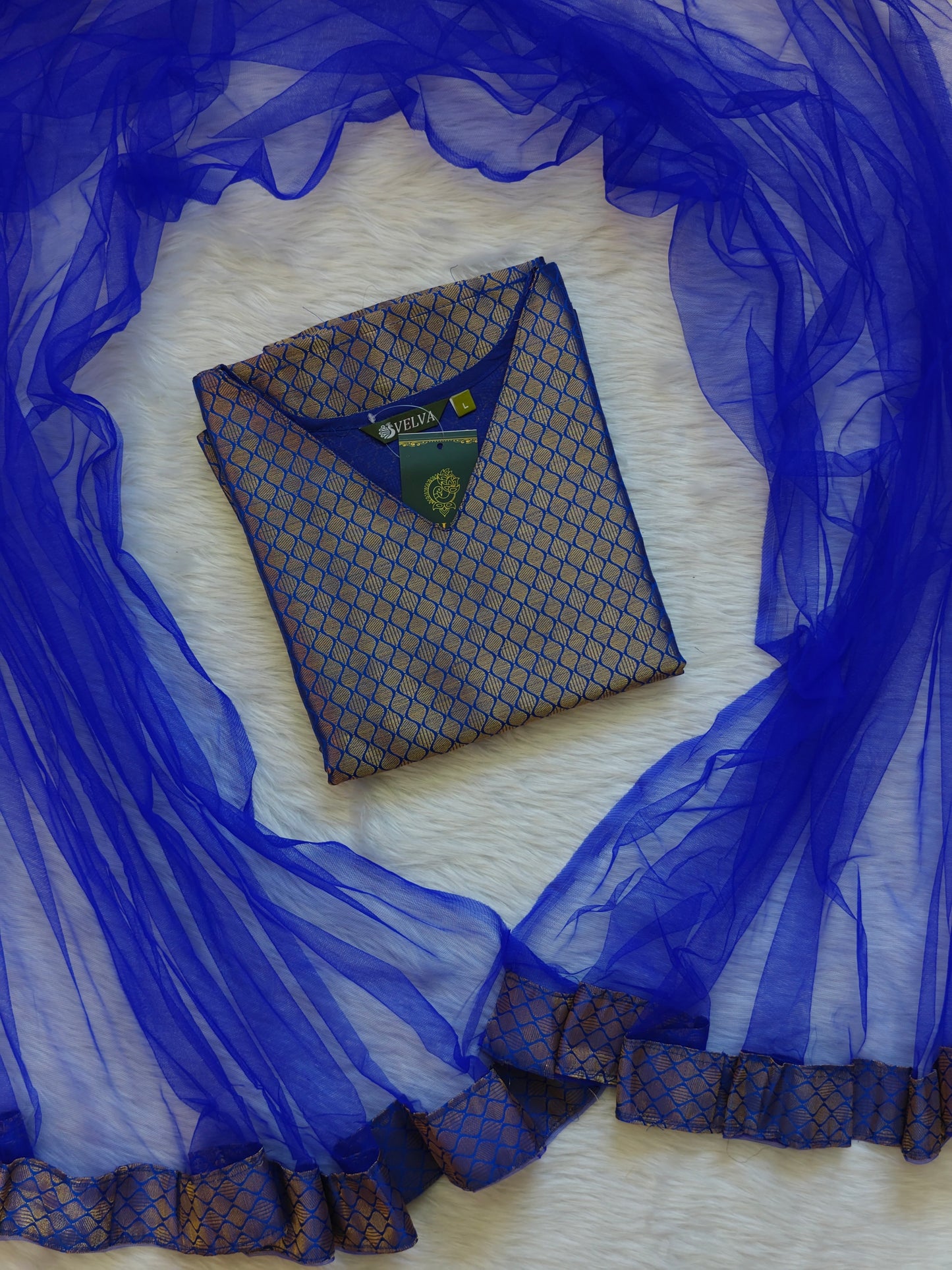 ROYAL BLUE BANARASI TOP AND SHAWL  COMBO