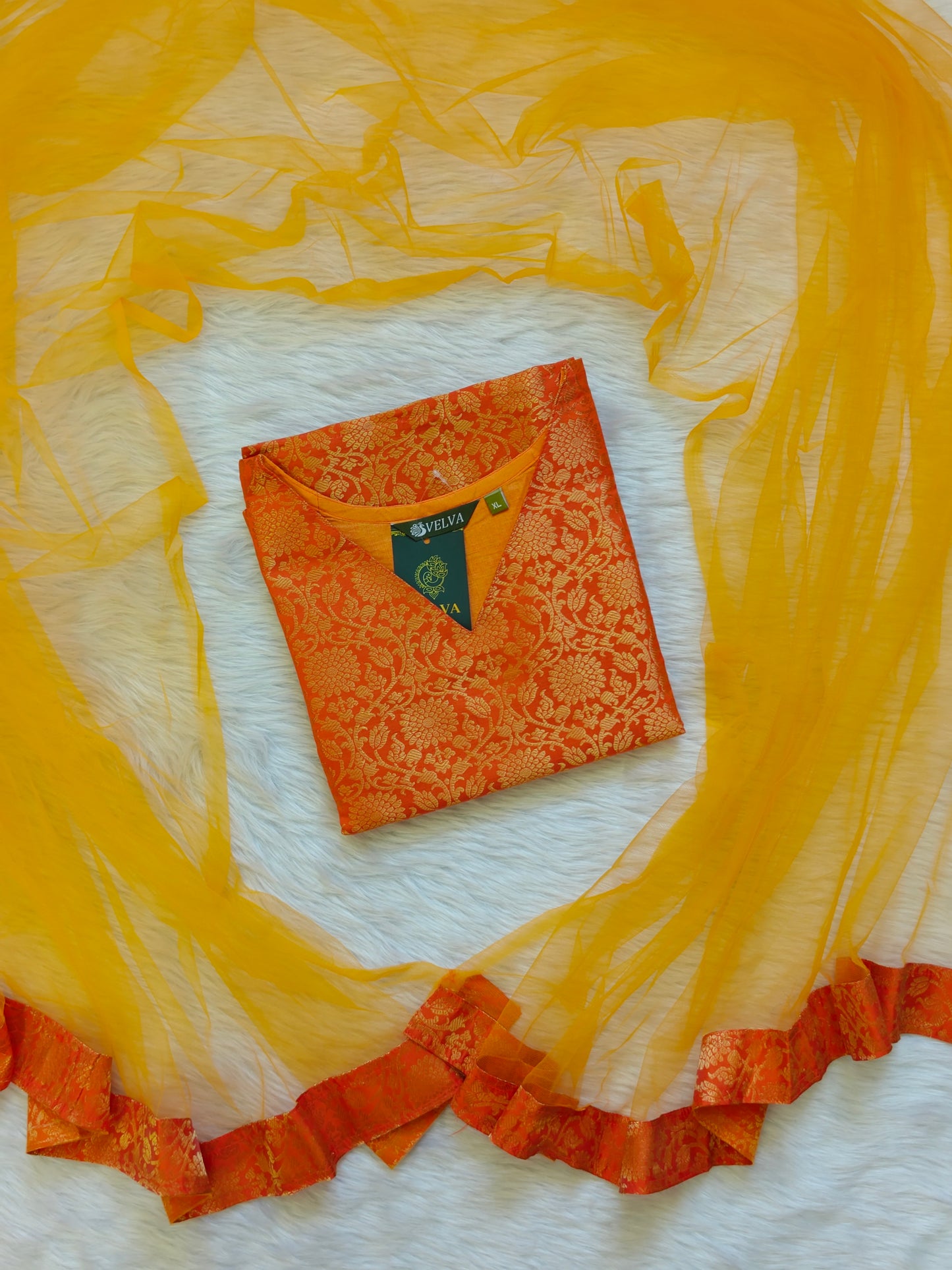 ORANGE BANARASI TOP AND SHAWL  COMBO