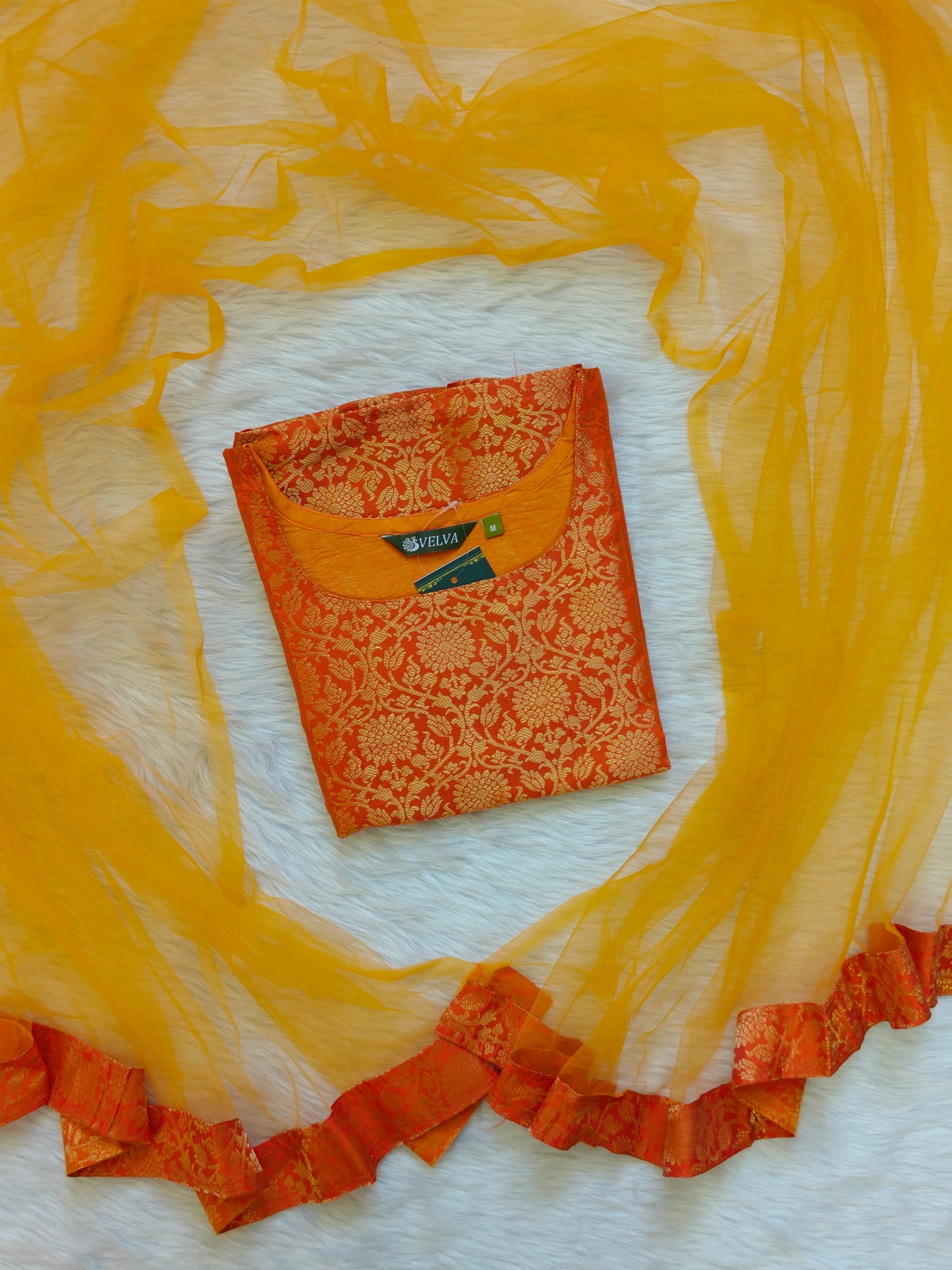 ORANGE BANARASI TOP AND SHAWL  COMBO