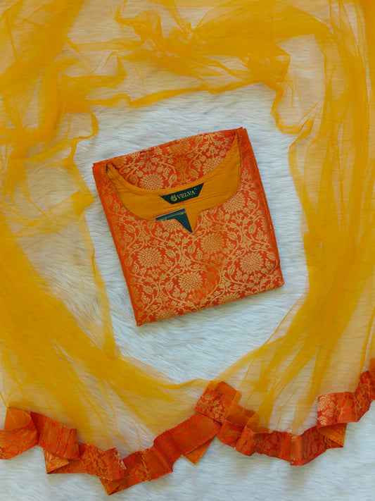 ORANGE BANARASI TOP AND SHAWL COMBO