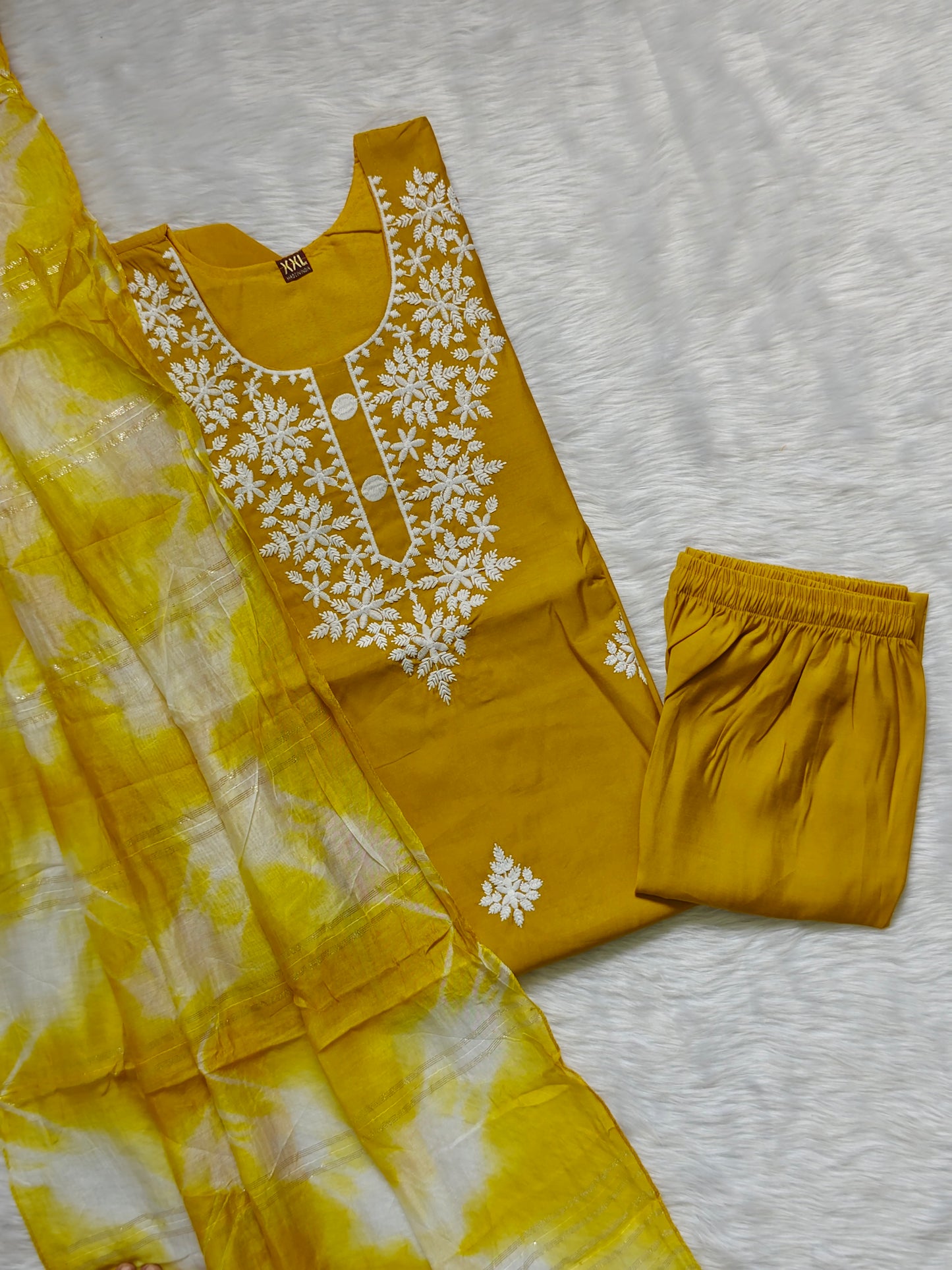 MUSTARD YELLOW CHIKANKARI SET