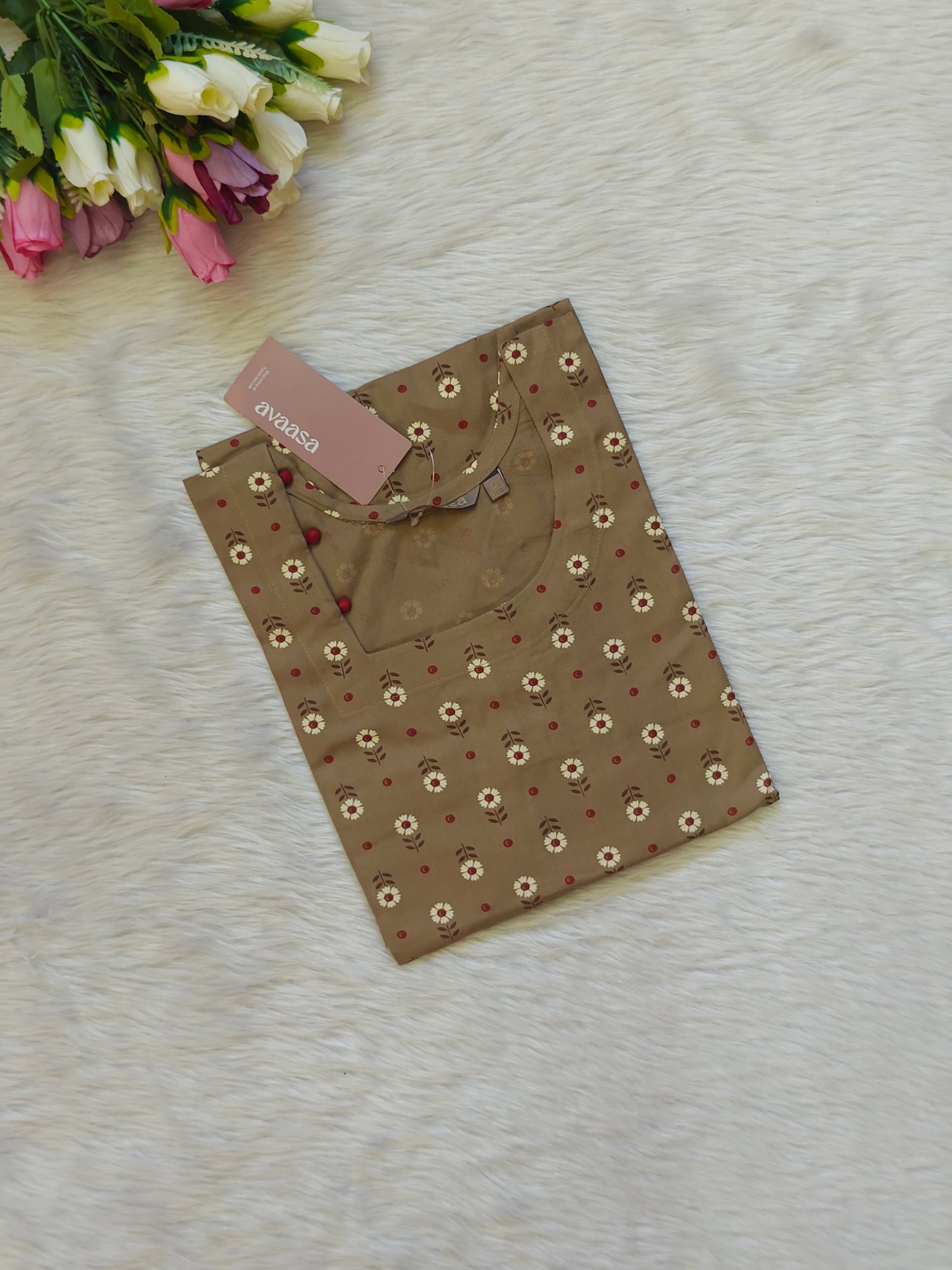 KHAKI FLORAL KURTI