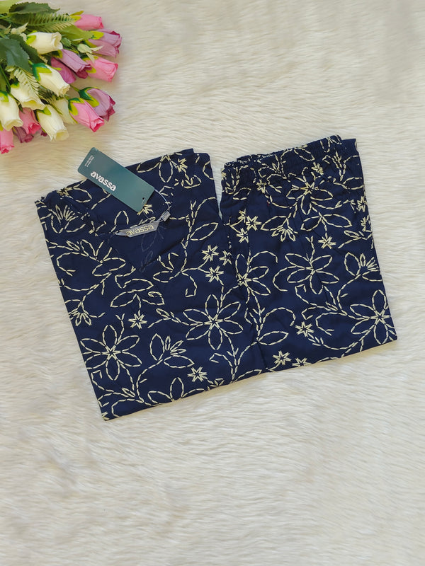 NEVY BLUE FLORAL RAYON CORD