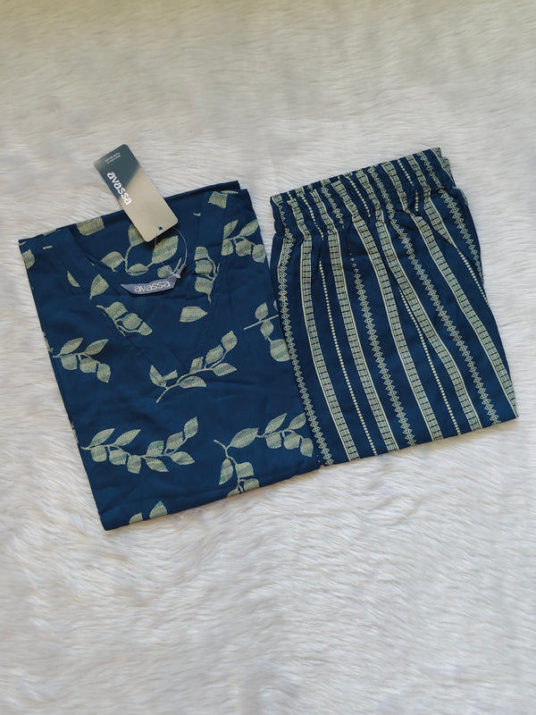 TEAL LEAF PRINTED RAYON CORD