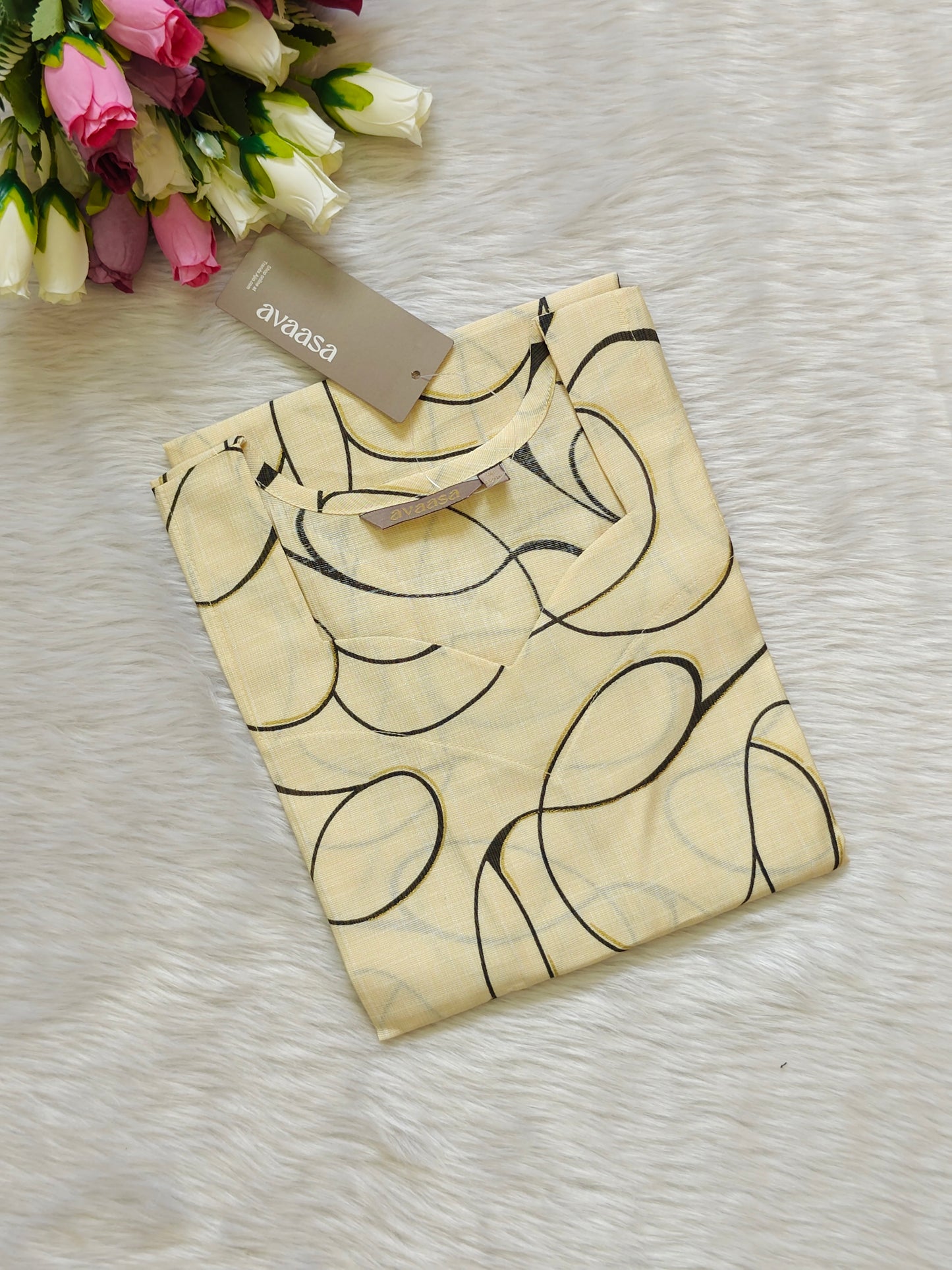 BEIGE ABSTRACT LINE KURTI