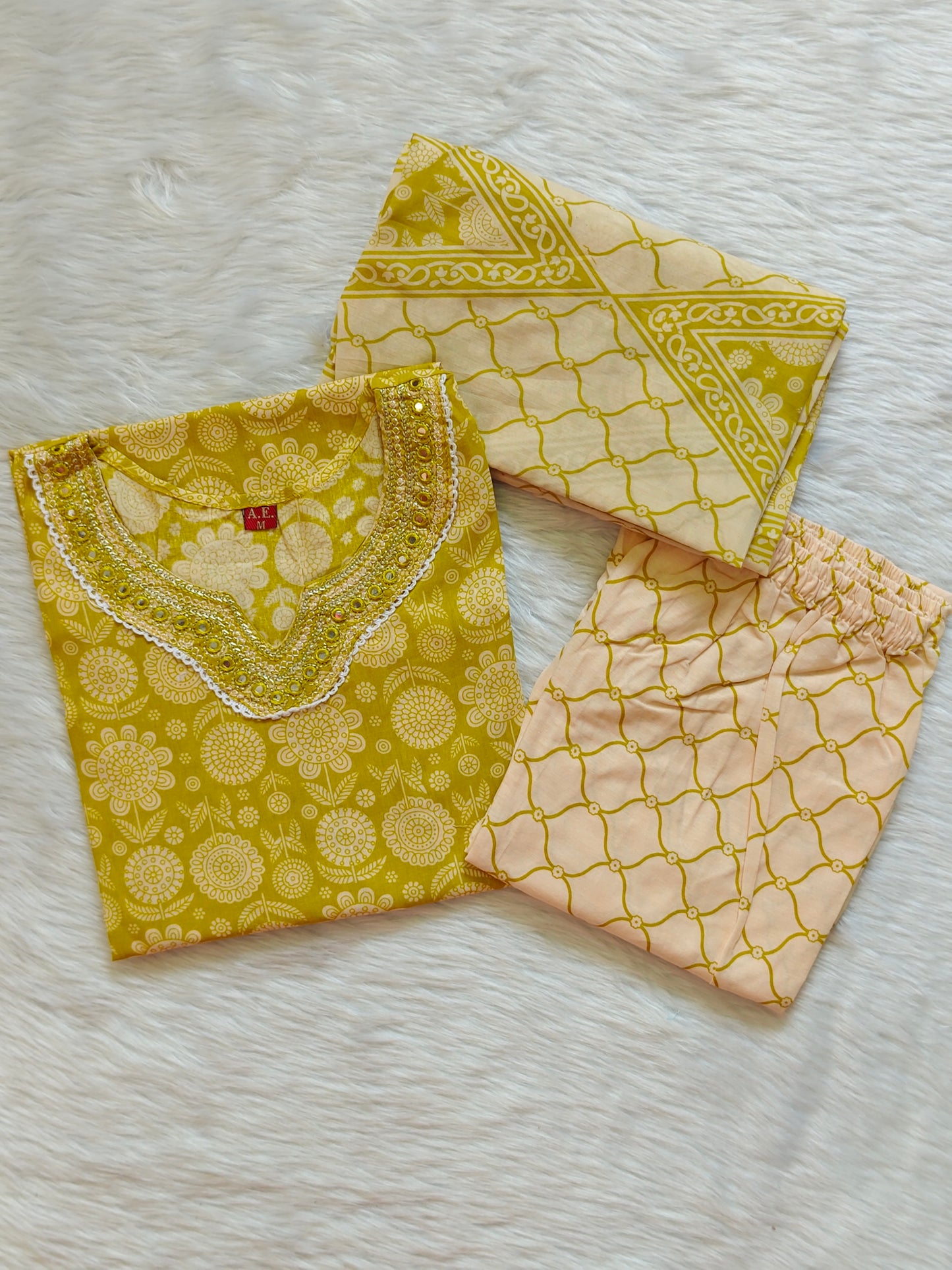 MUSTARD YELLOW MIRROR WORK COTTON SET