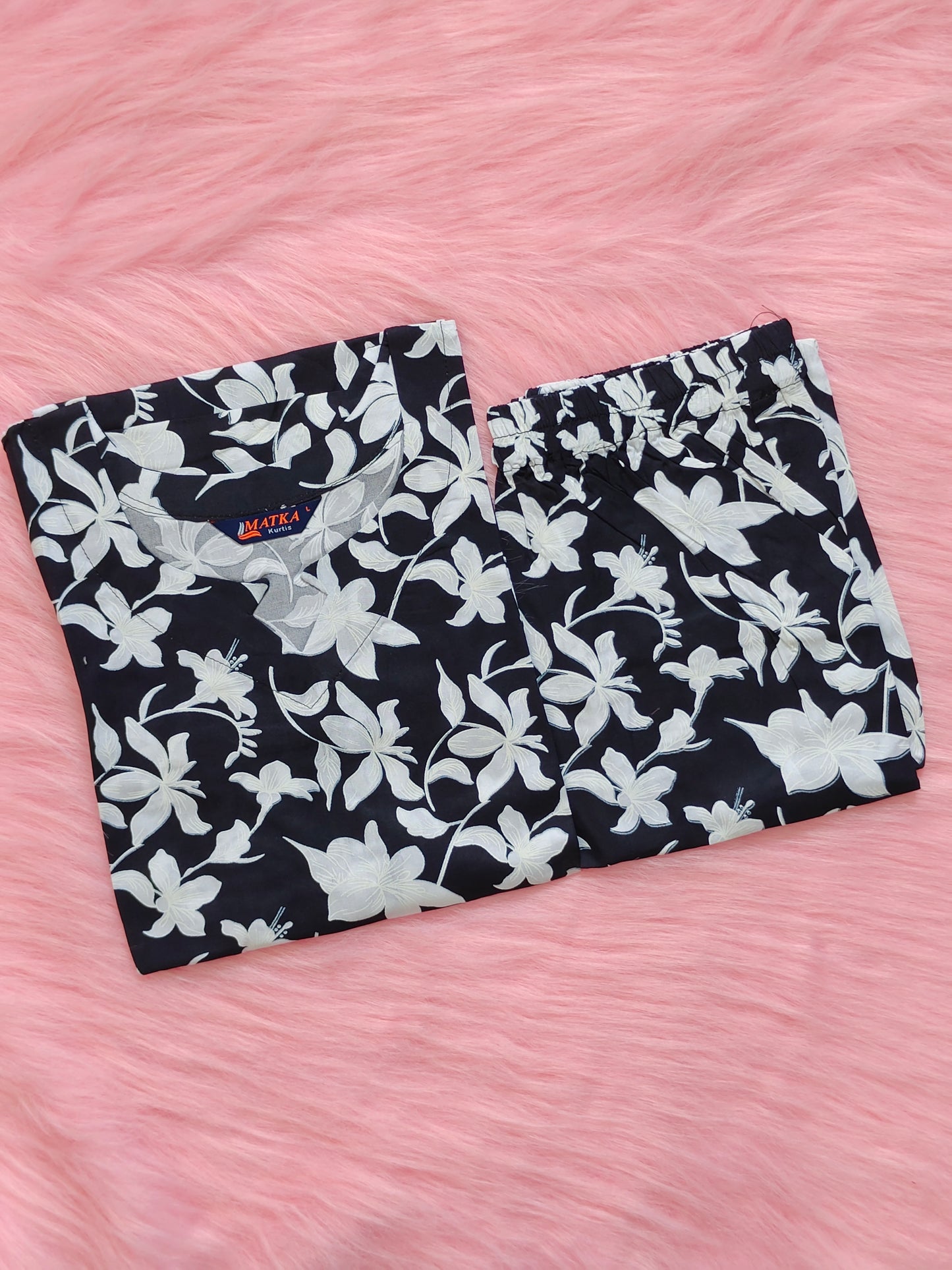 BLACK WHITE FLORAL RAYON CORD