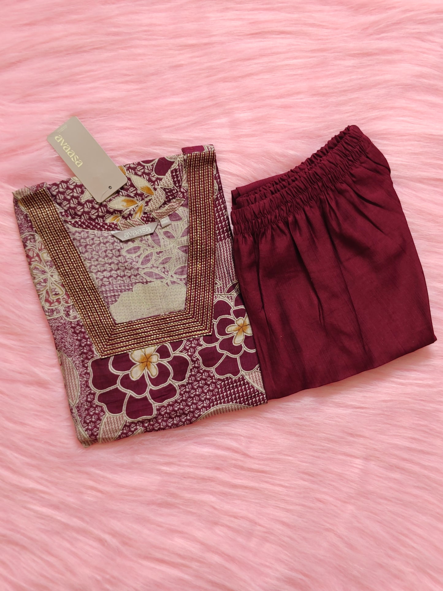 PURPLE BEIGE FLORAL CORD