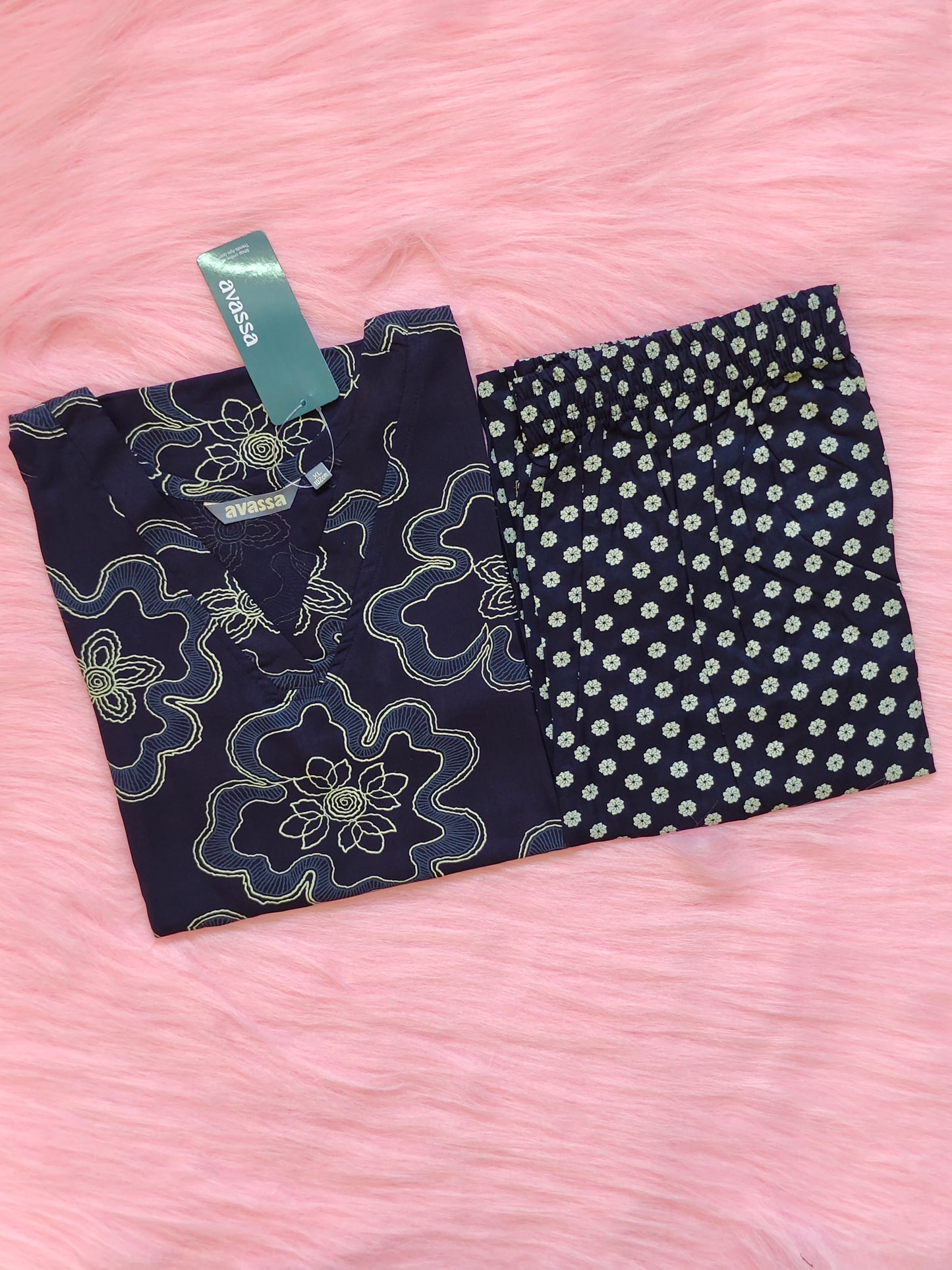 NAVY BLUE FLORAL  RAYON CORD