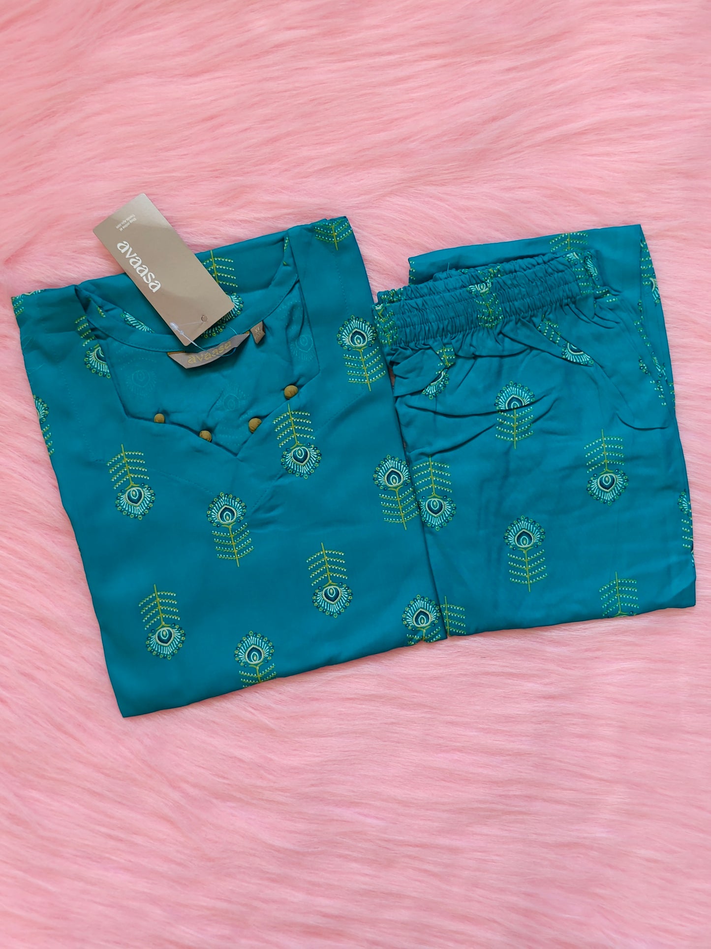 TURQUOISE GOLD PRINT RAYON CORD