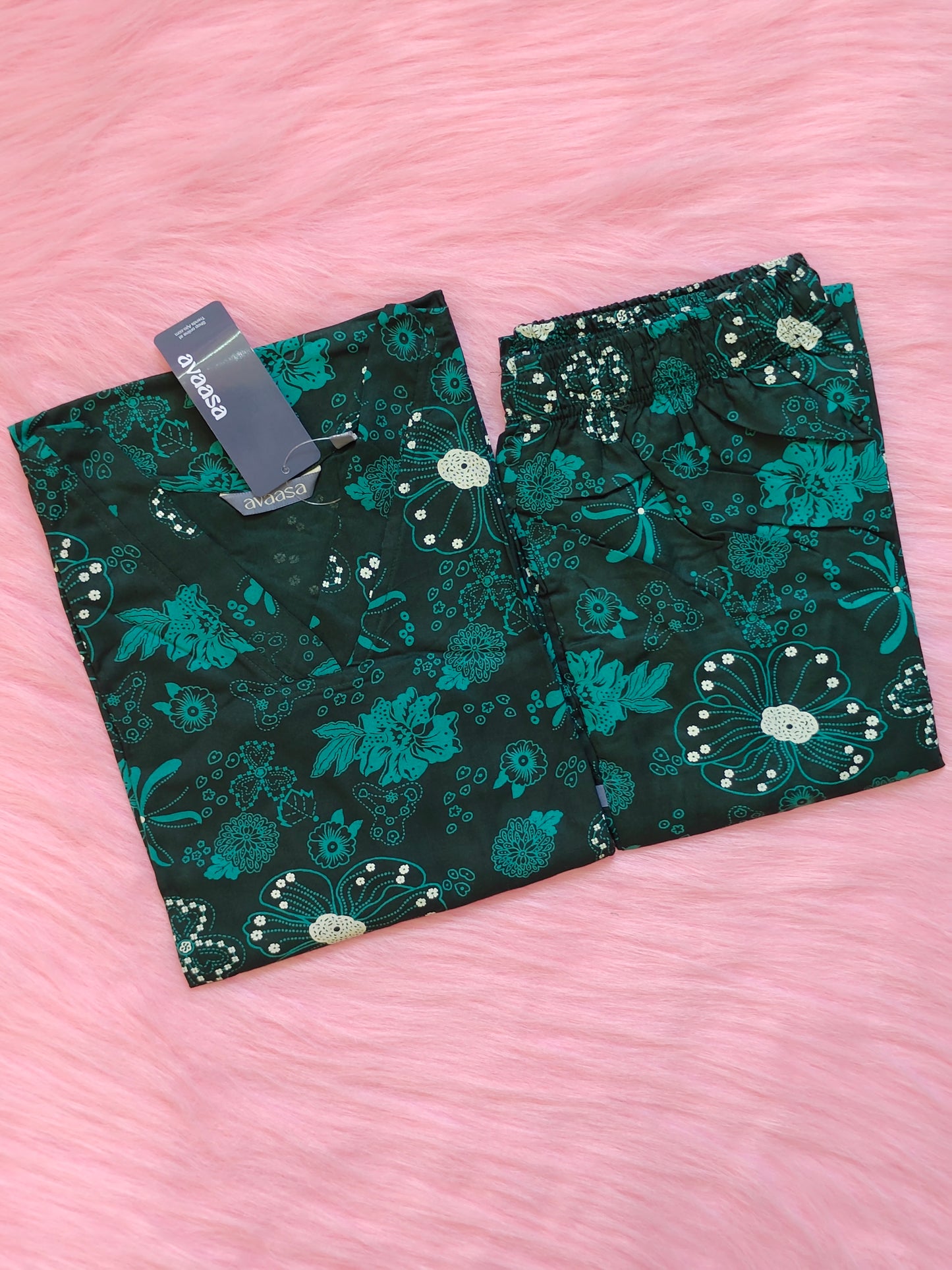 DARK GREEN FLORAL  RAYON CORD