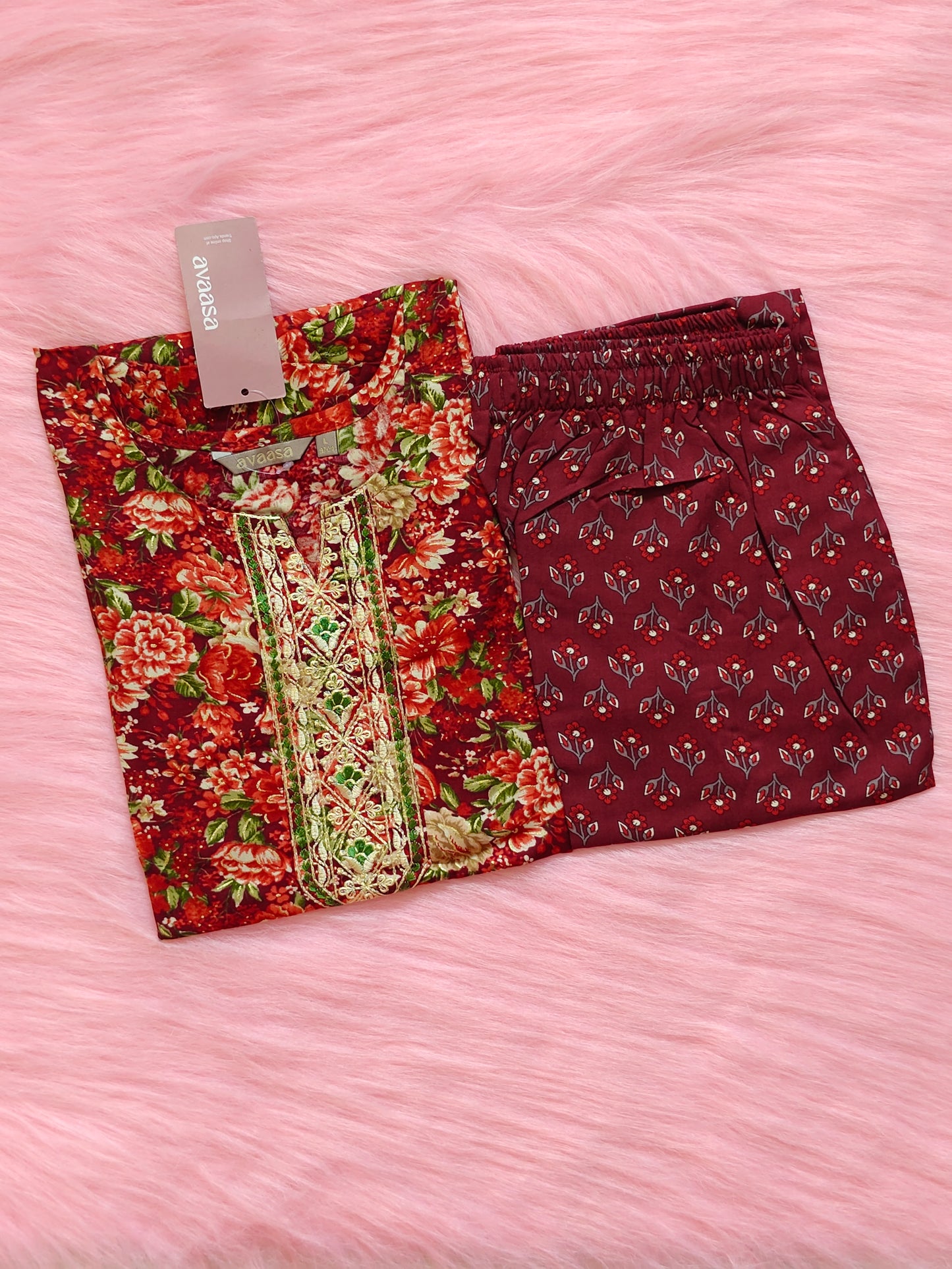 MAROON RED FLORAL CORD