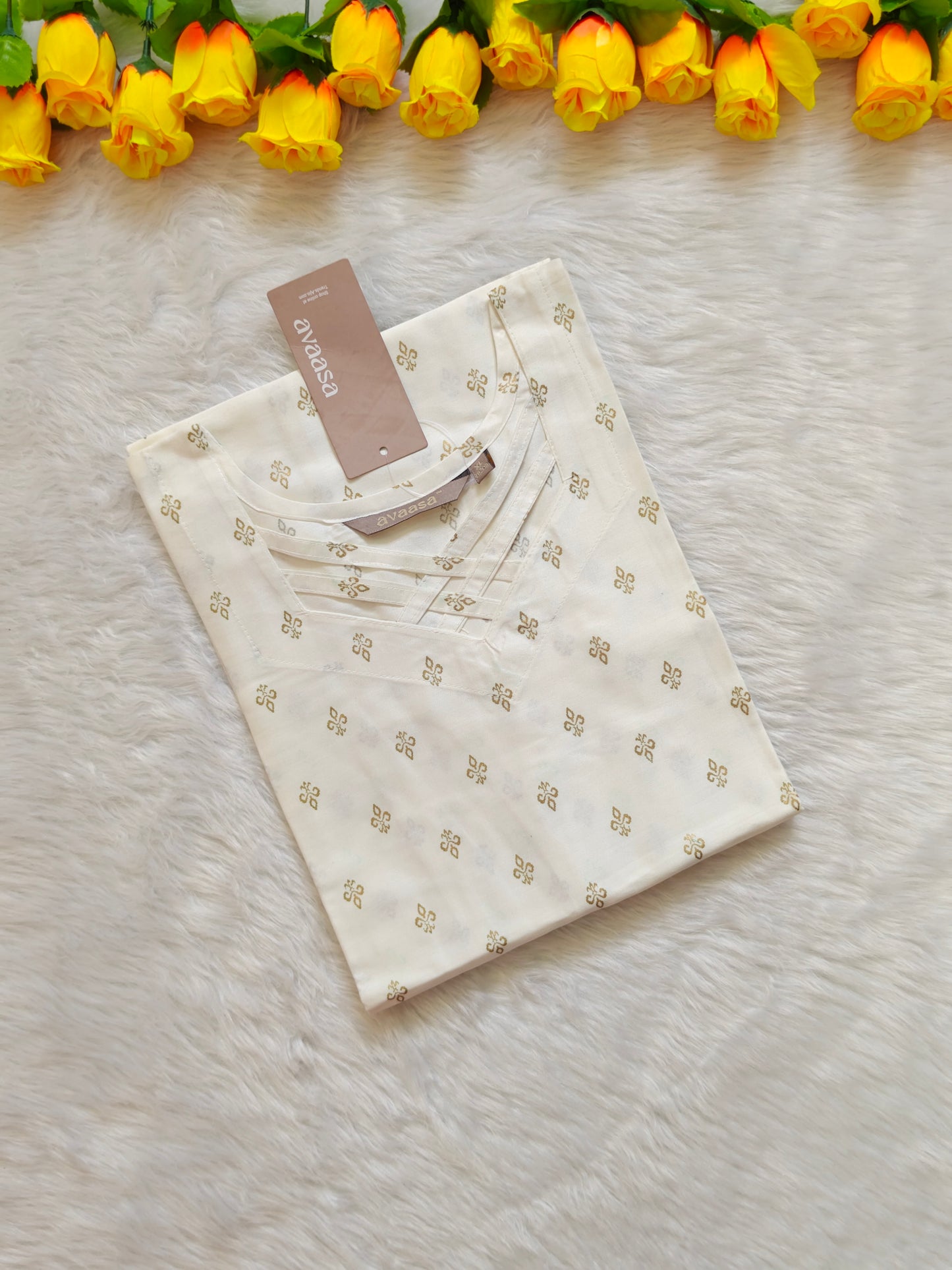 WHITE FLORAL SILK KURTI ( SC302 )