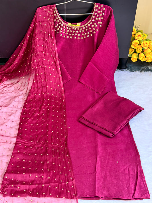 WINE PEARL WORK KURTA SET
