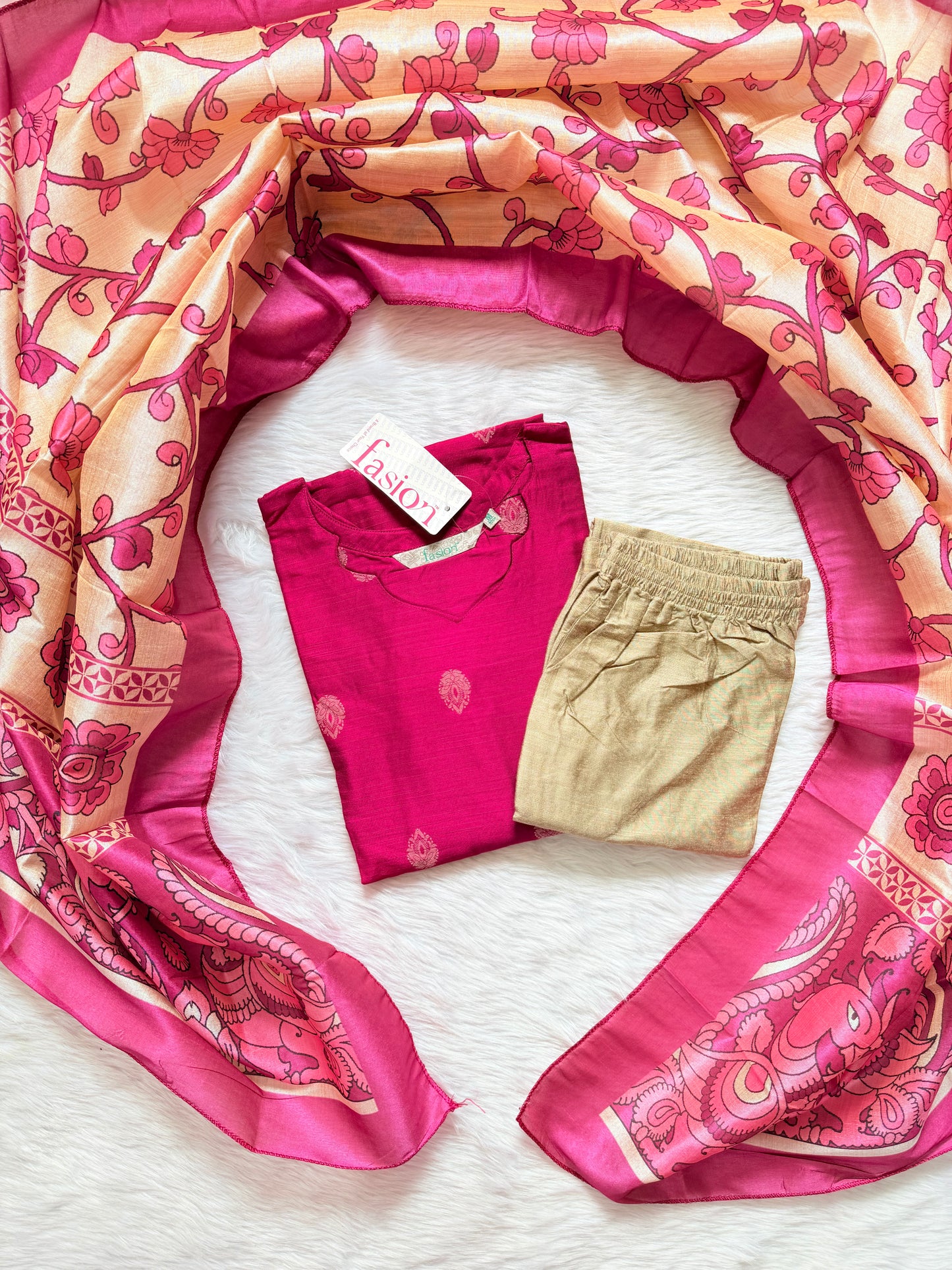 MAGENTA PINK RAW SILK  SET