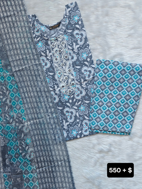 GREYISH BLUE COTTON SET