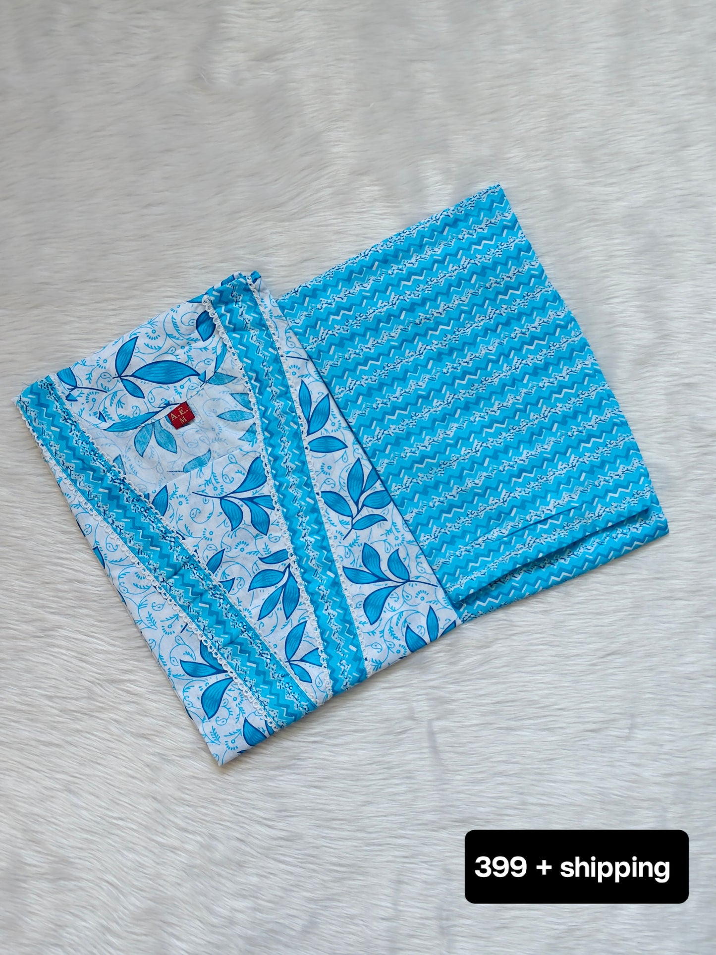 SKY BLUE WHITE COTTON CORD