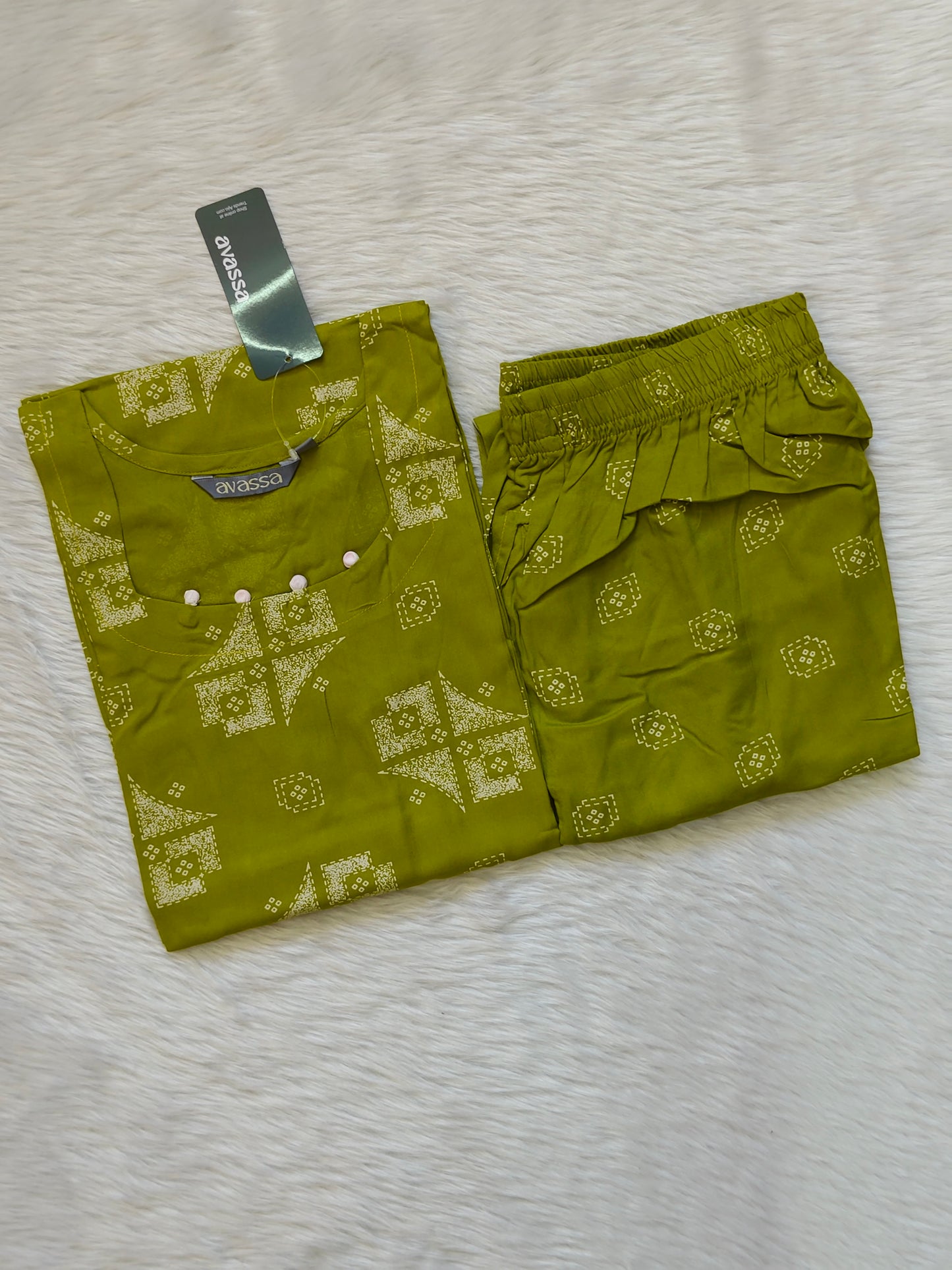 OLIVE GREEN BANDHANI RAYON CORD