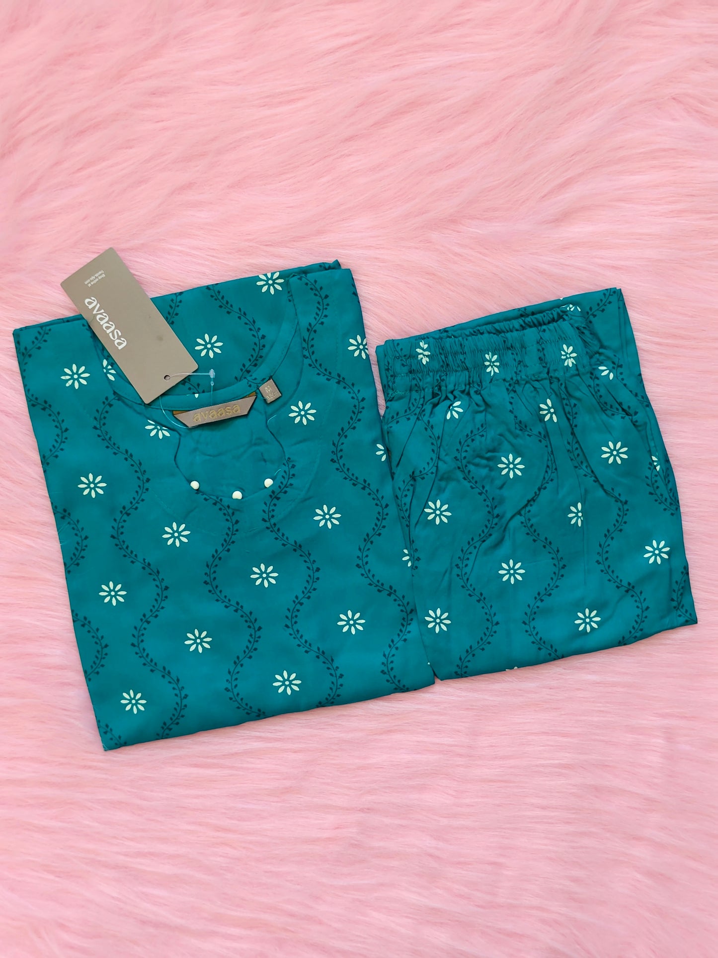 TURQUOISE FLORAL RAYON CORD