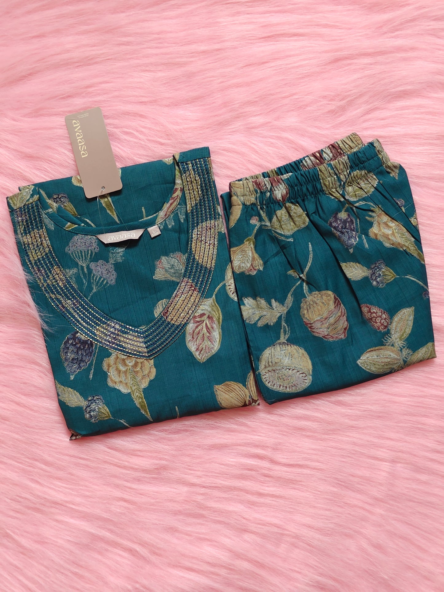 TEAL GREEN LEAF FLORAL CORD
