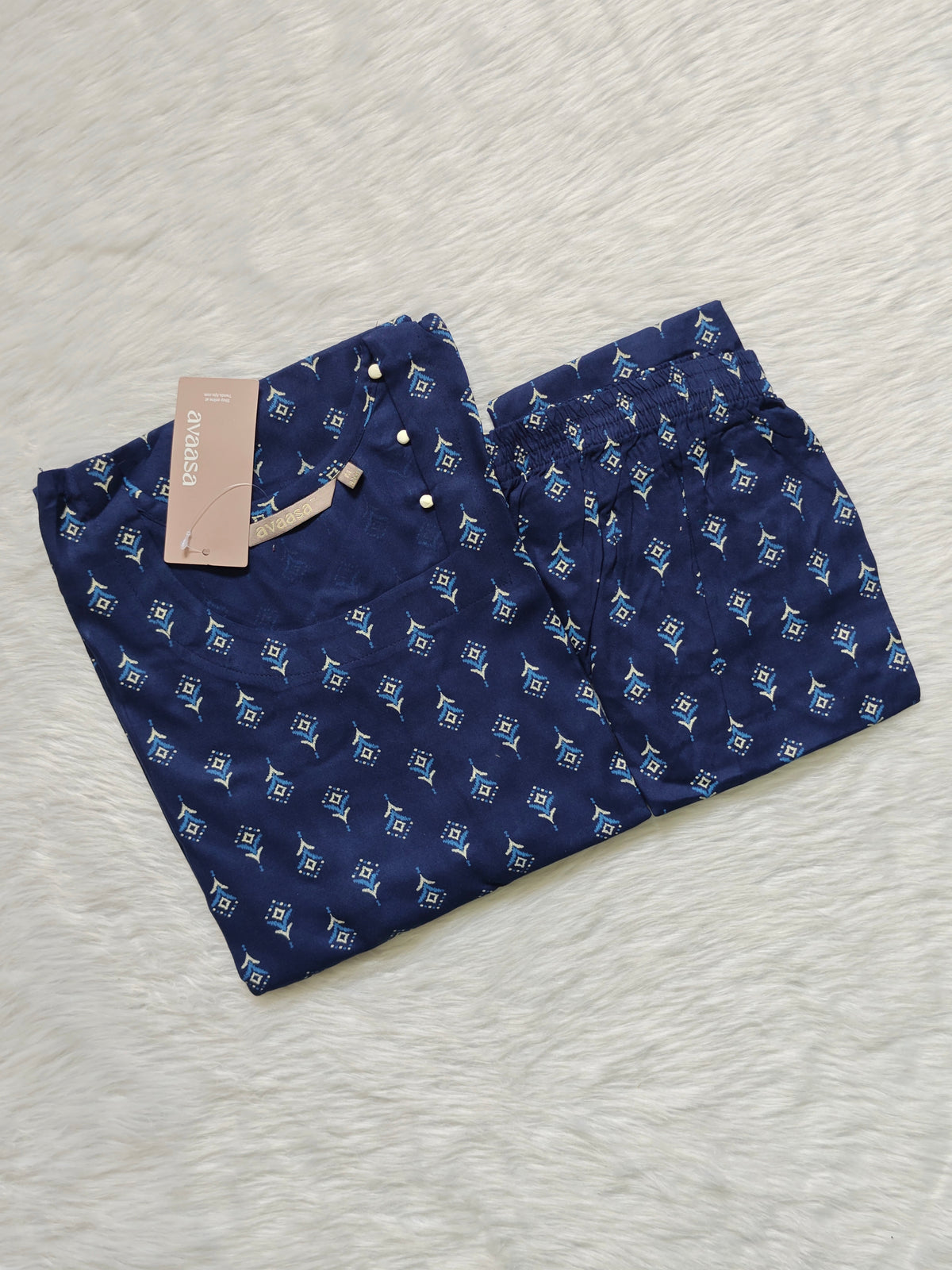 NAVY BLUE FLORAL RAYON CORD ( SC90 )