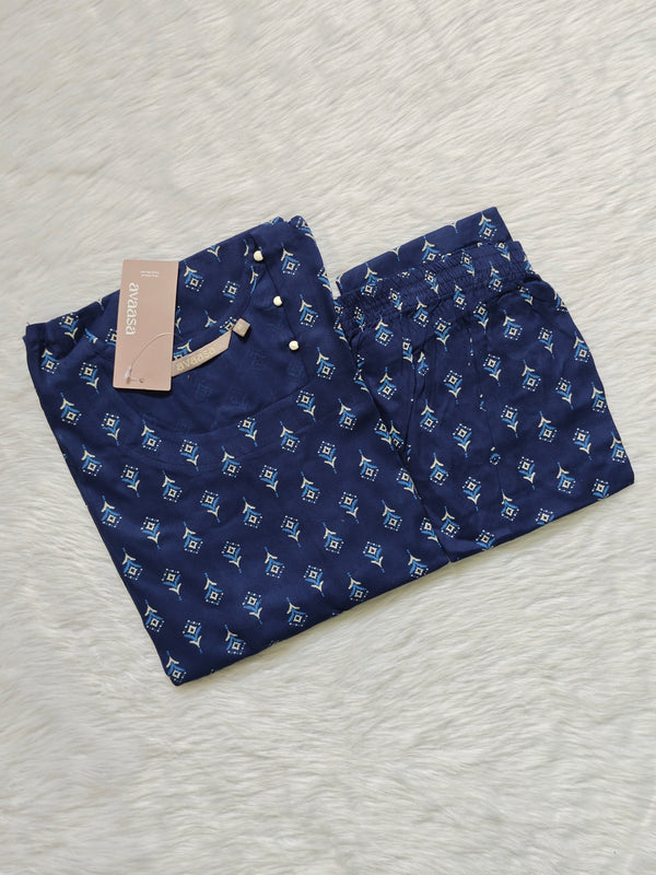 NAVY BLUE FLORAL RAYON CORD ( SC90 )